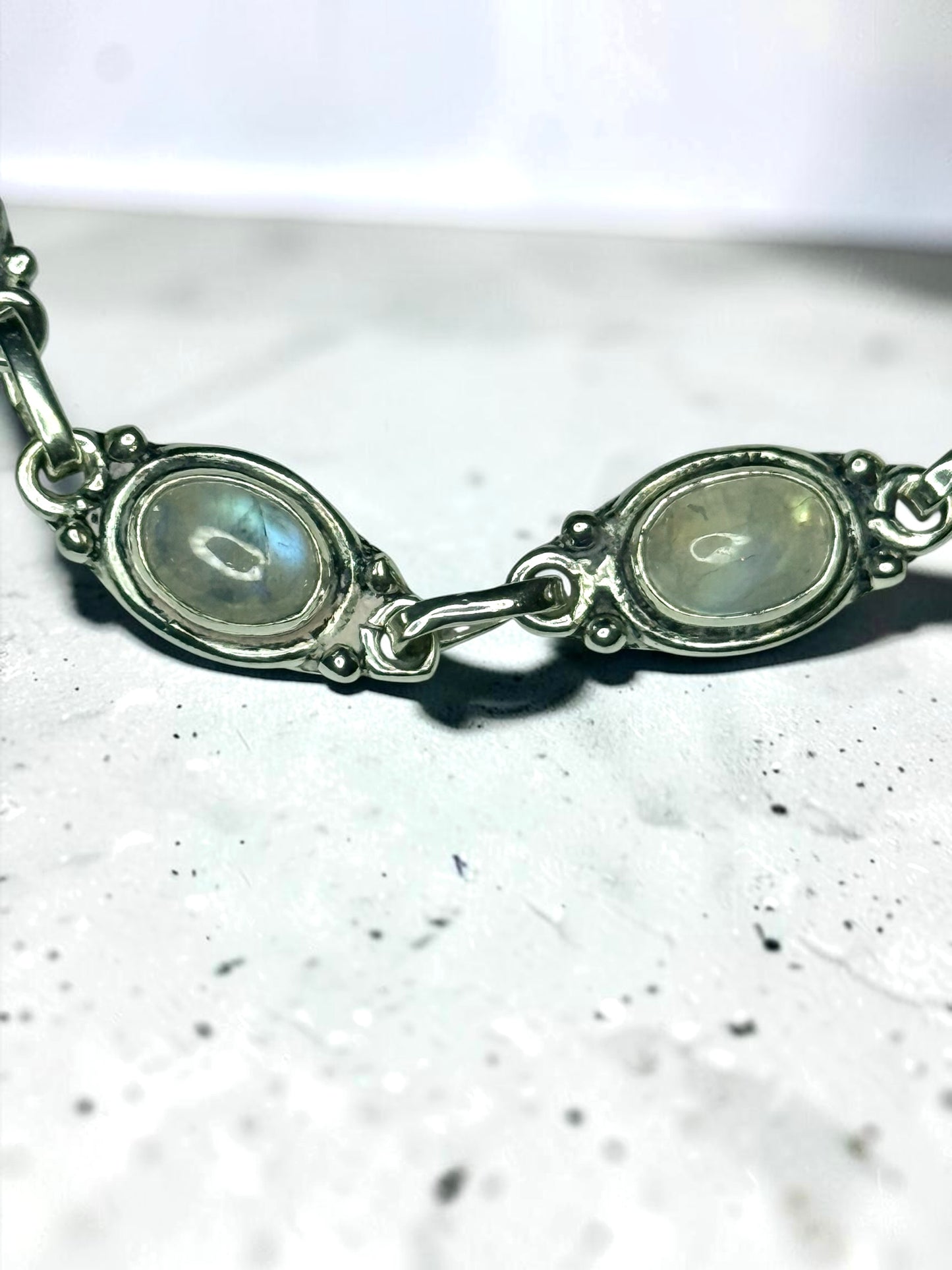 Stunning 925 Silver Vintage Moonstone Panel Bracelet Adjustable 7 1/2" - 8"