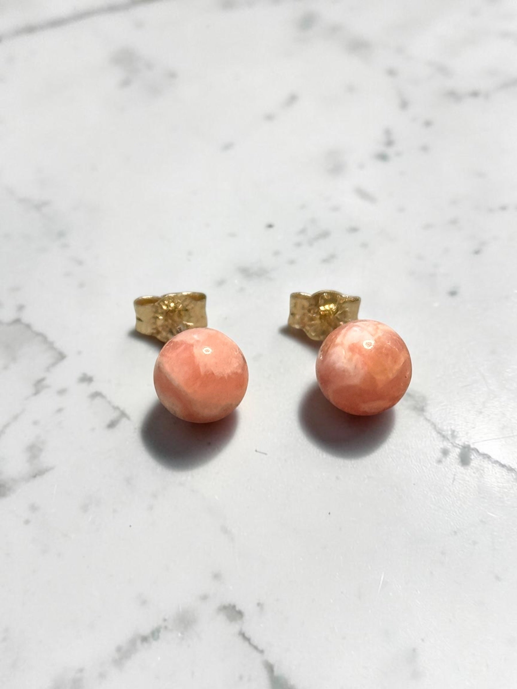 Genuine 5mm Rhodochrosite 9ct Gold Earring Studs 1 Carat Approx