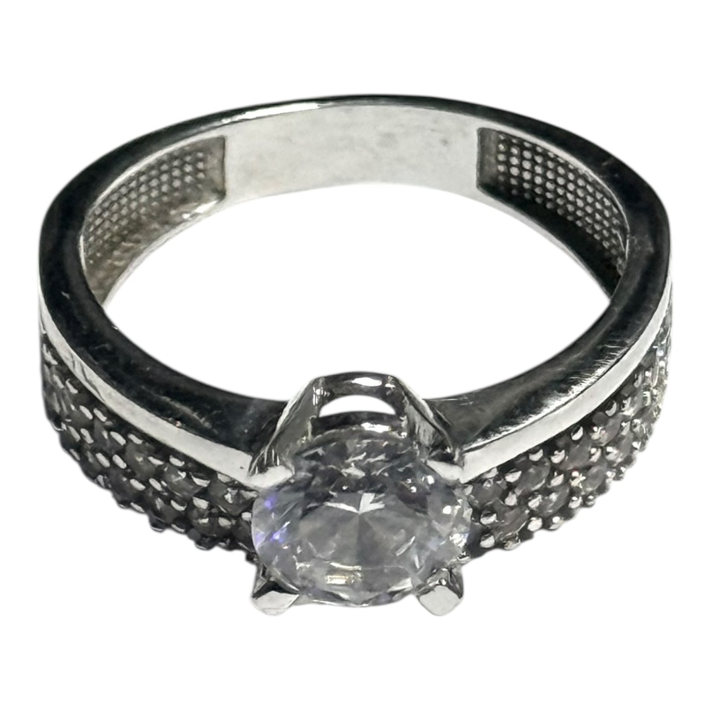 Unusual 2 In 1 White CZ Silver 925 Ring Size P 1/2