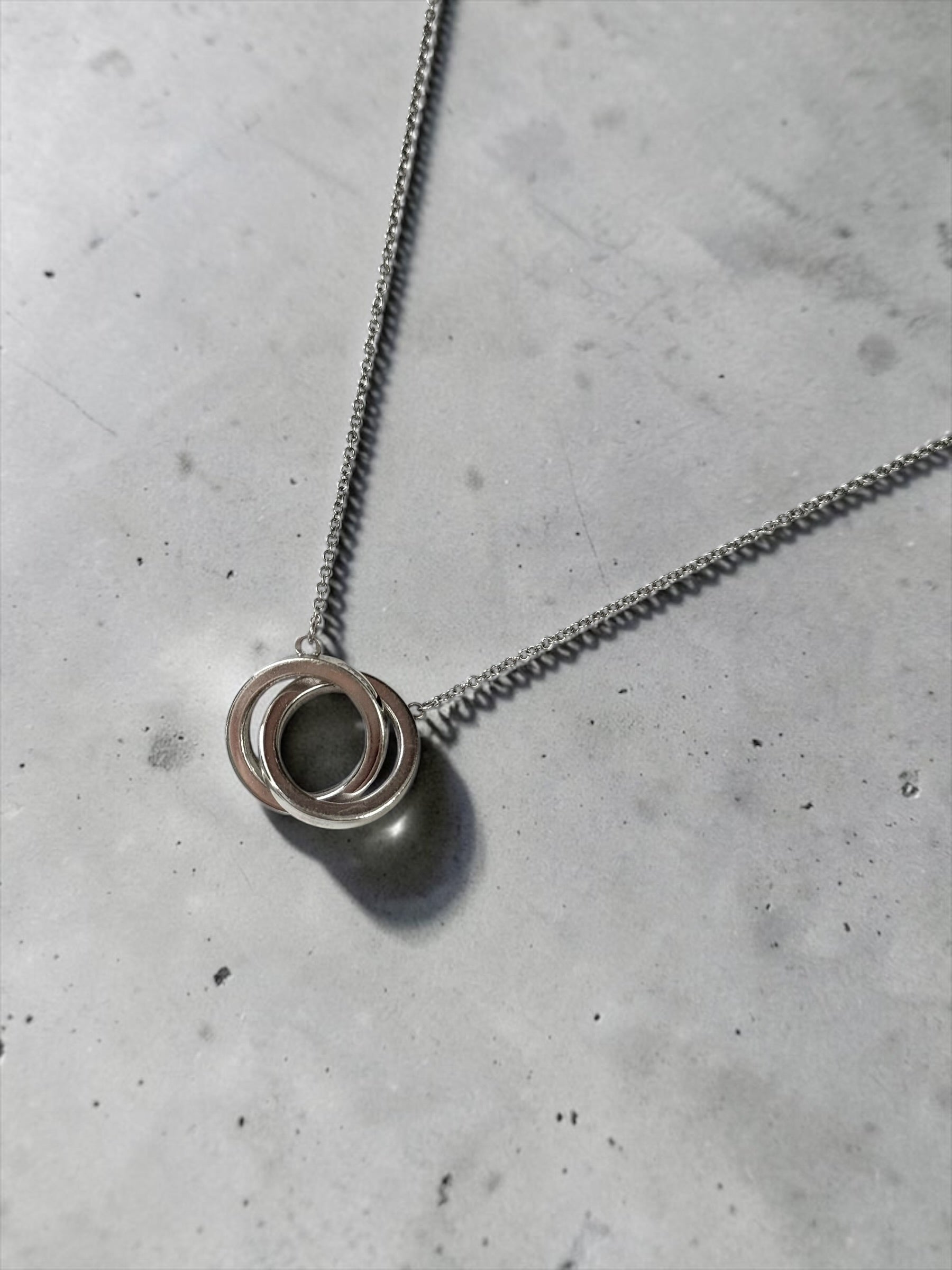 Tiffany & Co Two Silver Interlocking Circle Pendant Marked 925 Necklace