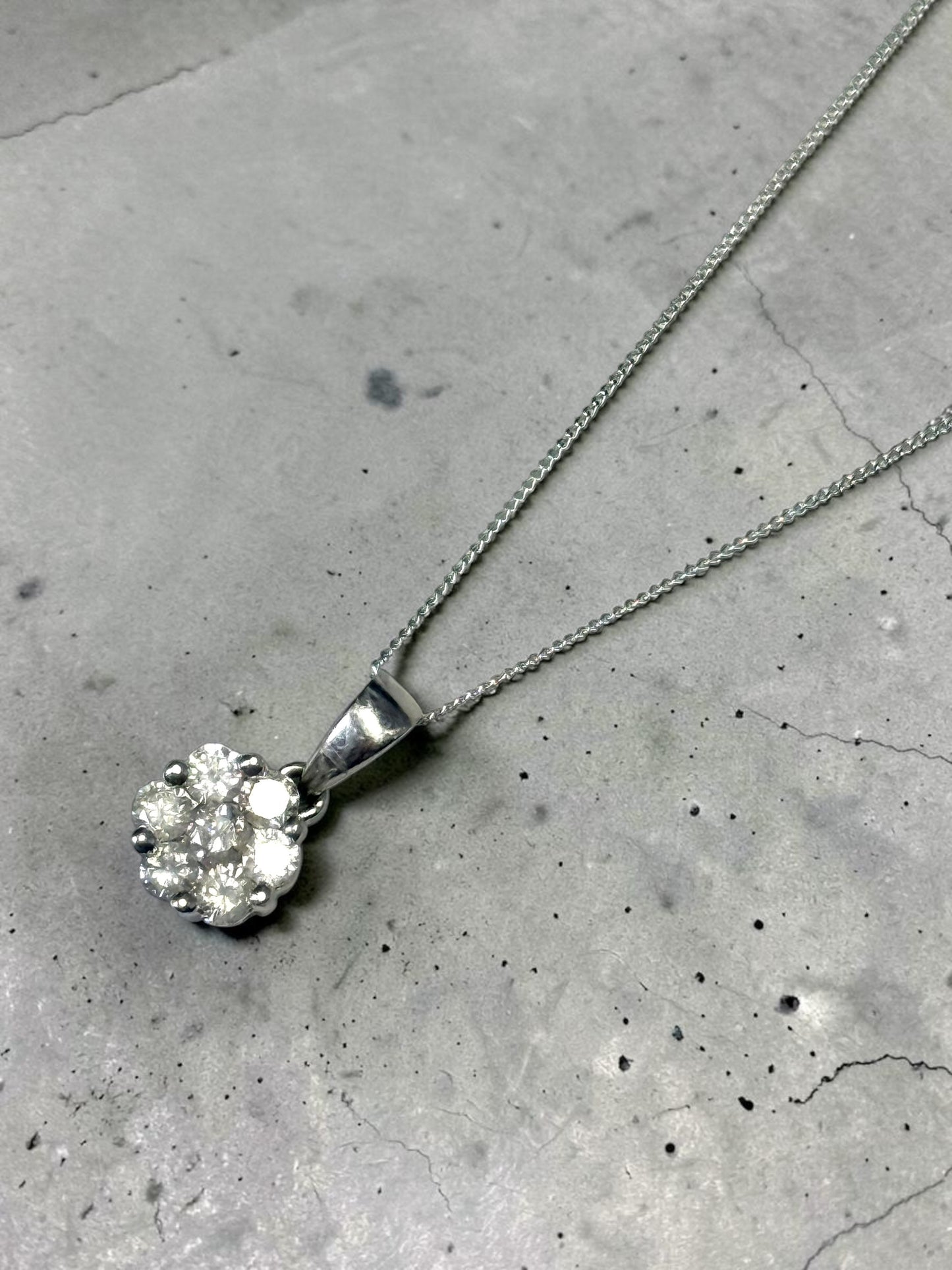 1/2 Carat Natural Diamond Cluster White Gold 9k Pendant & Chain