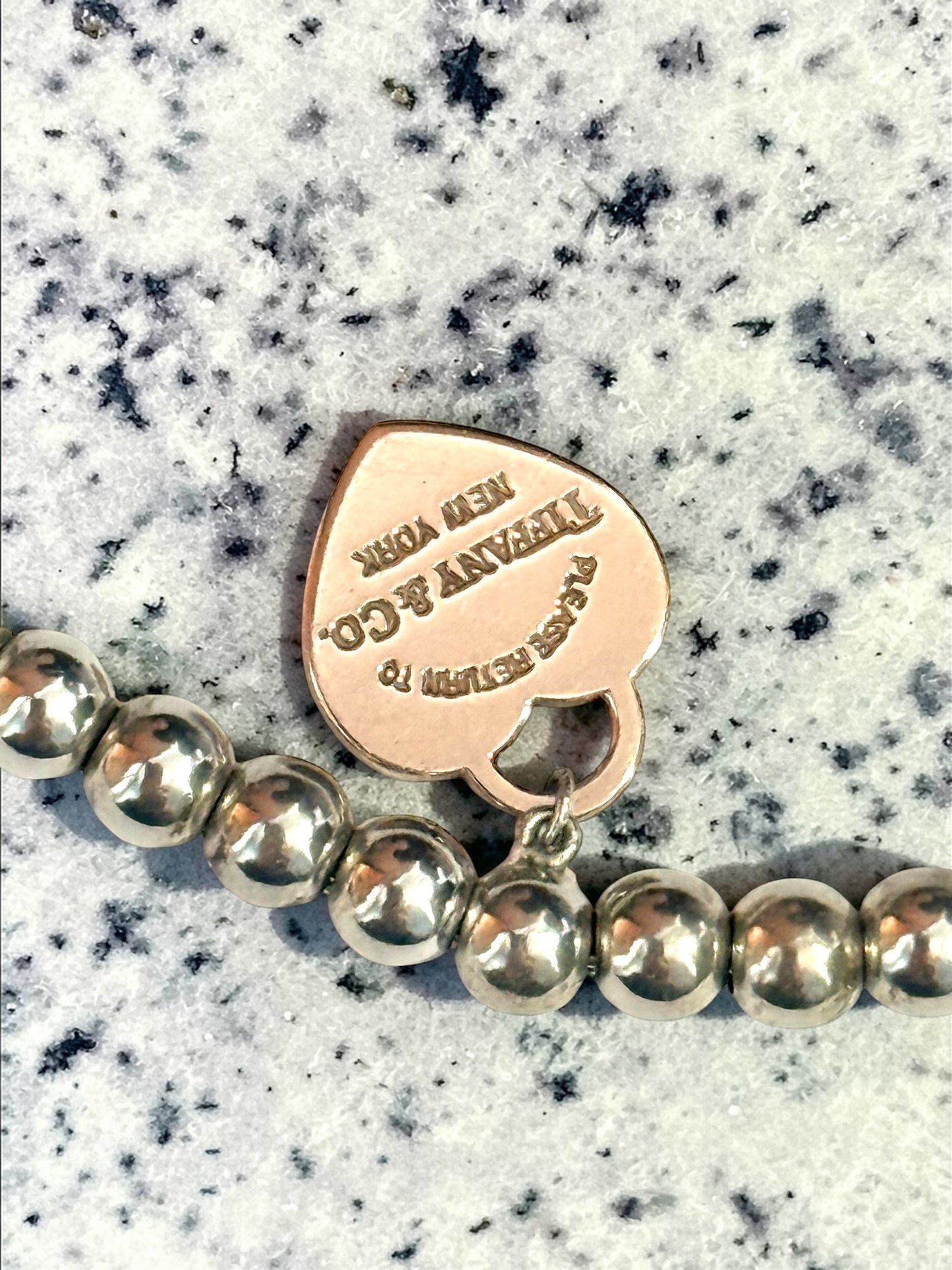 Tiffany & Co Rare Rubedo Heart Silver Beaded Bracelet 7"