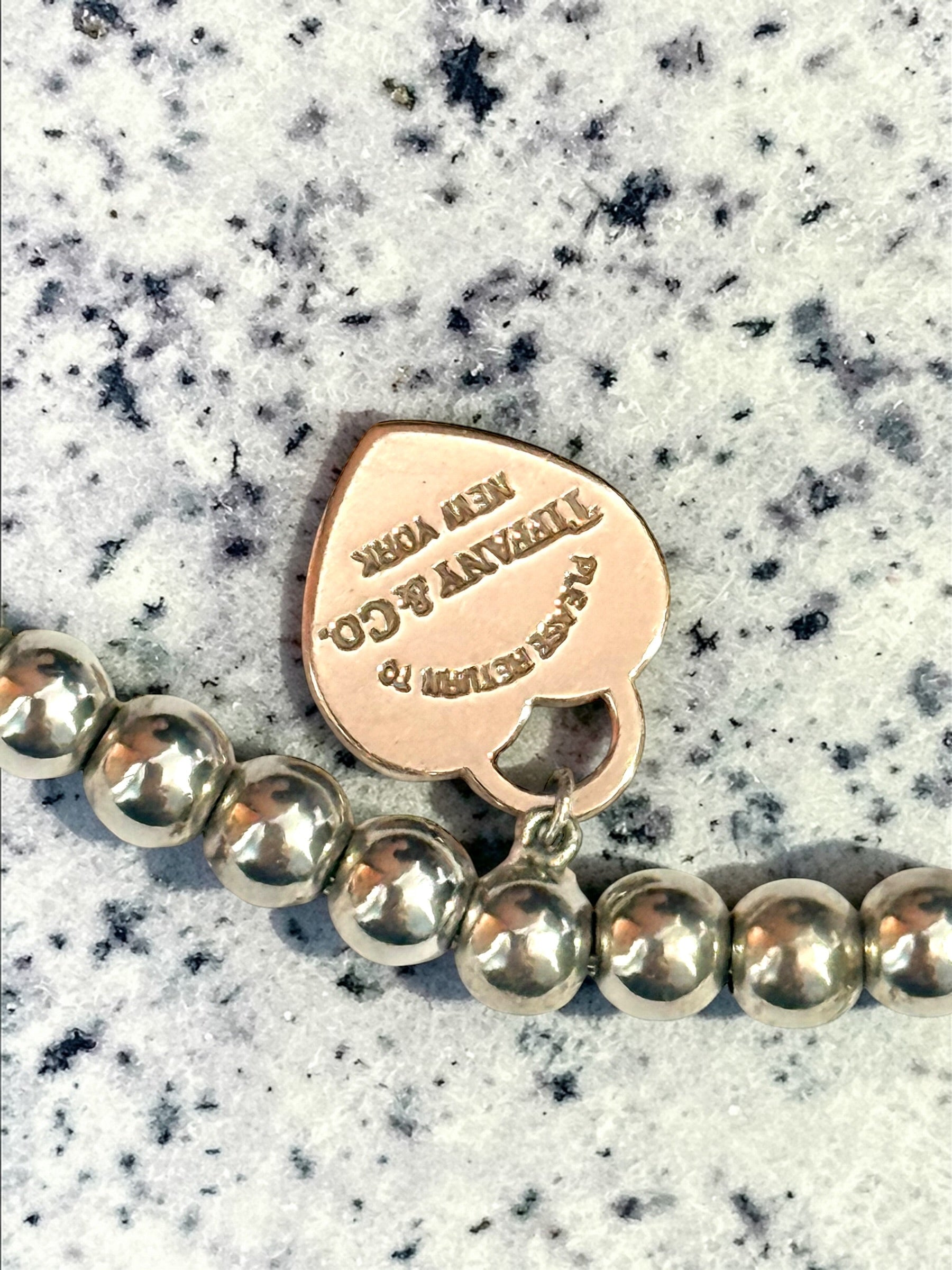 Tiffany & Co Rare Rubedo Heart Silver Beaded Bracelet 7"