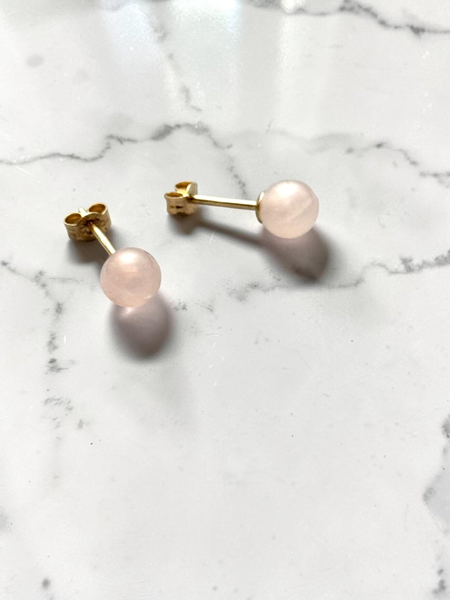 Genuine 5mm Rose Quartz 9ct Gold Earring Studs 1 Carat Approx