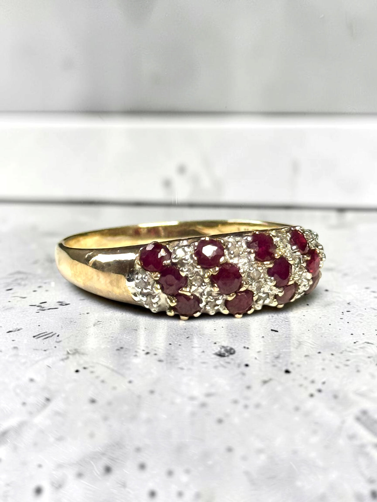 Stunning Vintage 0.42ct Ruby & Diamond Cluster 9k Gold Ring