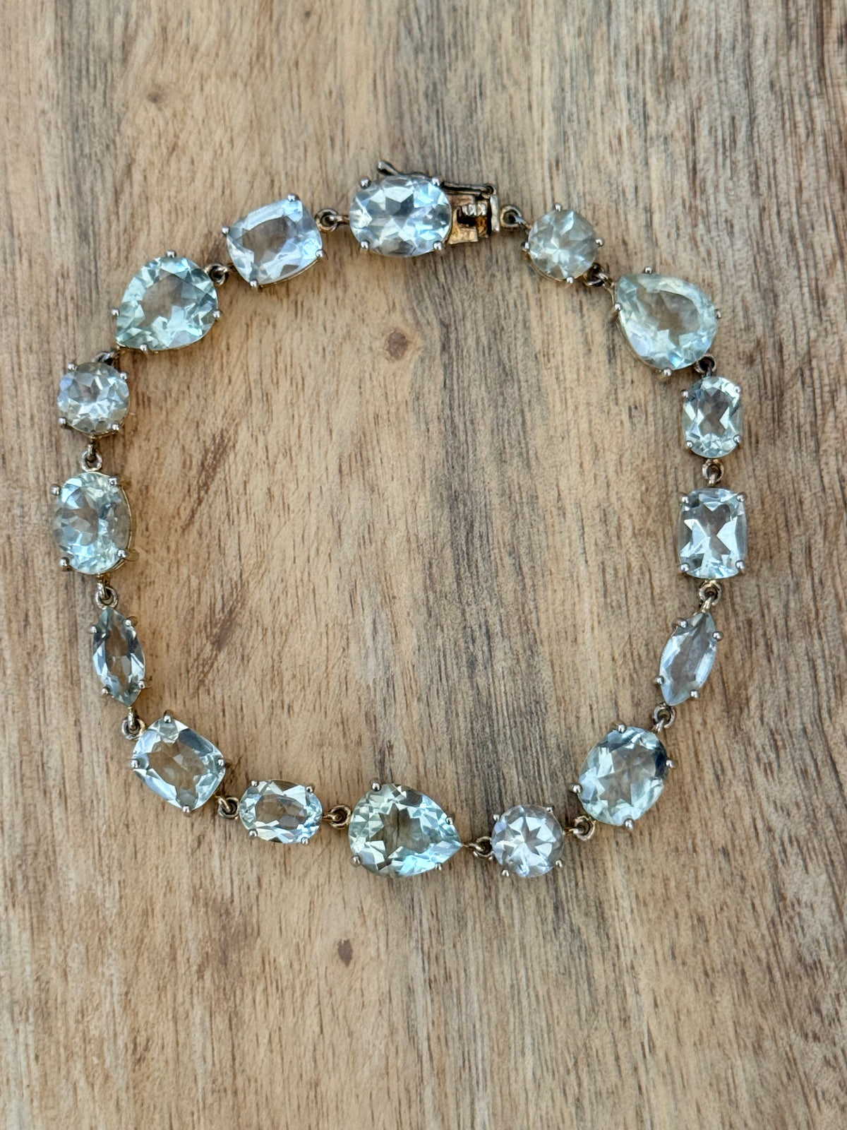 Prasiolite Green Amethyst GP 925 Mixed Cut Bracelet 8" Hallmarked