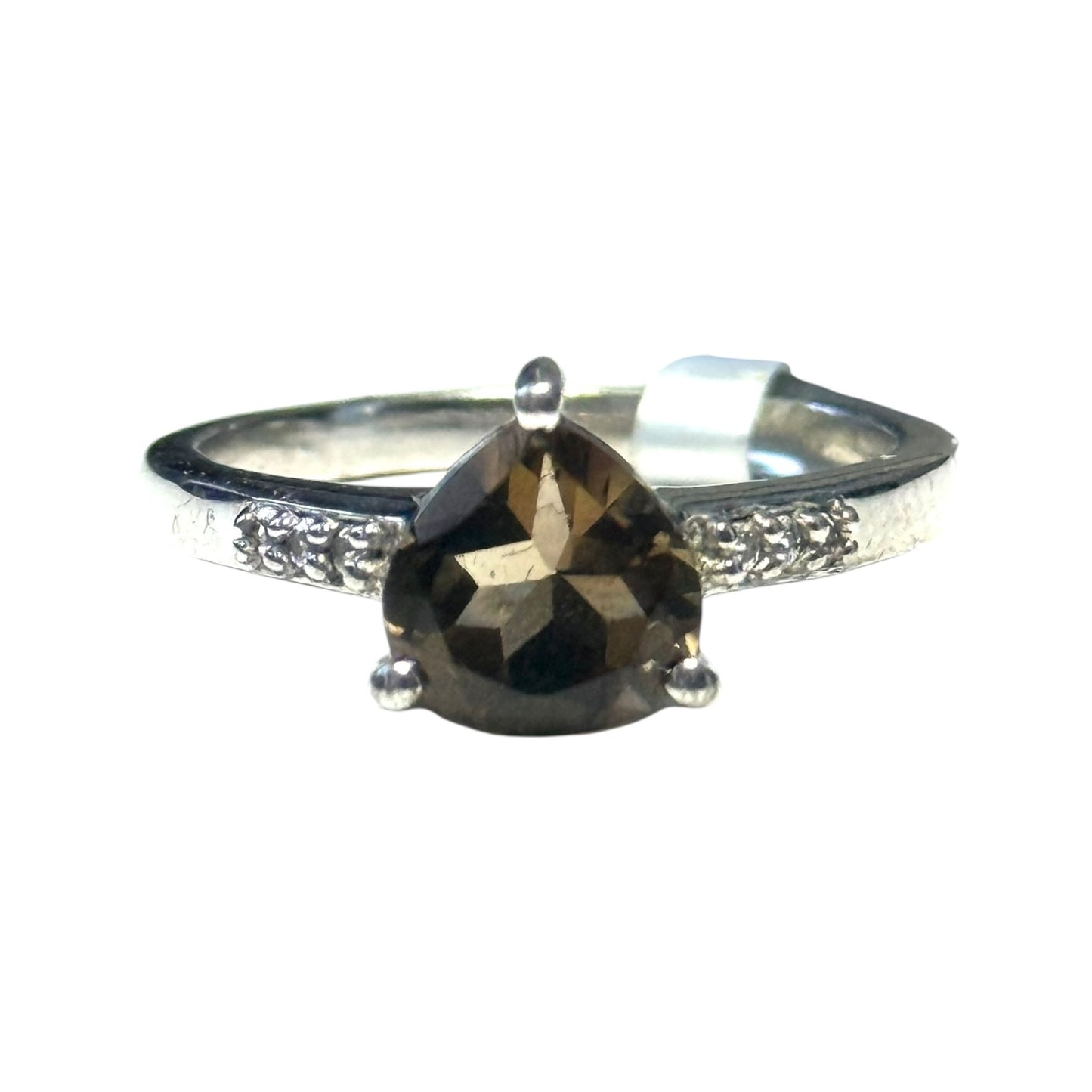 New Smokey Quartz & White Topaz Sterling Silver Size P 1/2 CSC