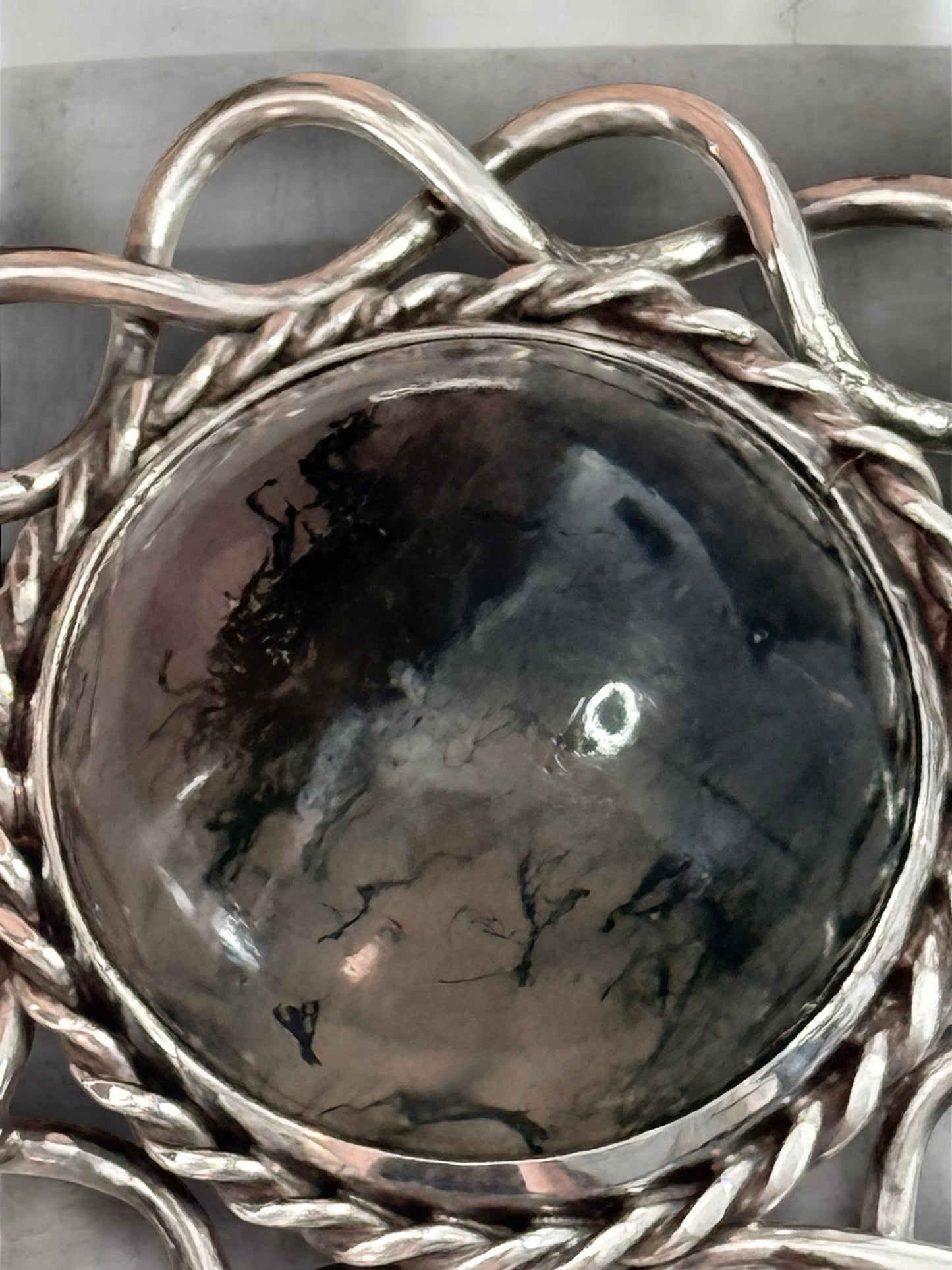 Vintage Glen Kelso Frame Moss Agate Brooch Edinburgh 1967 Hallmarked 925 Silver