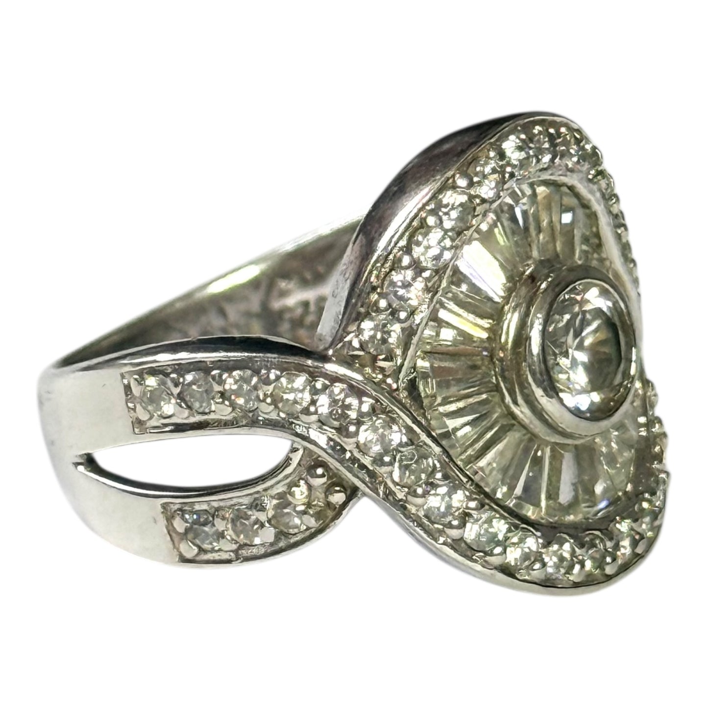Preloved 2012 QVC Multi Stone CZ  Statement Gem Silver Ring Size O