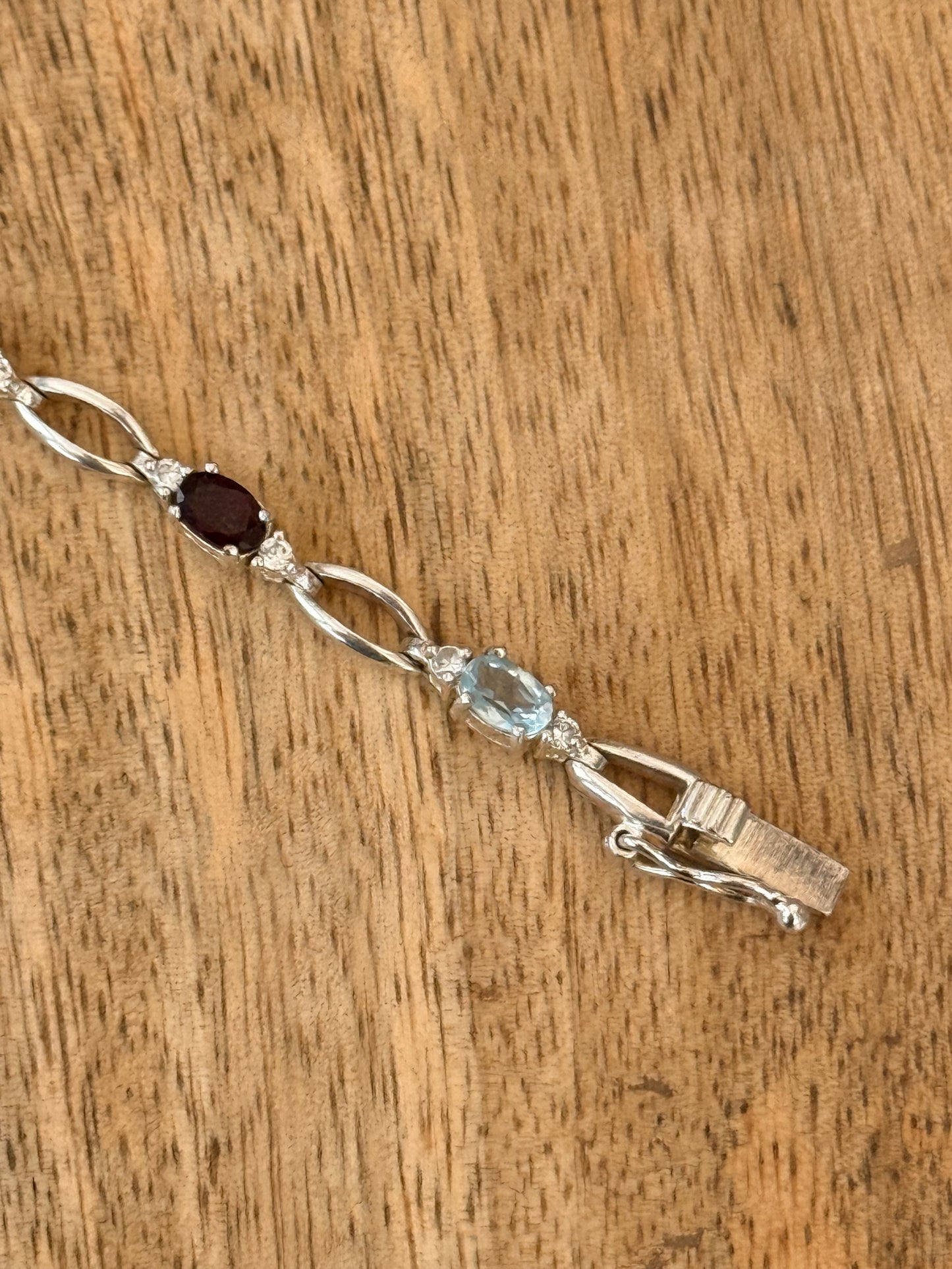 Pretty 925 Silver Multi Gem Citrine, Amethyst etc Bracelet Size 7"