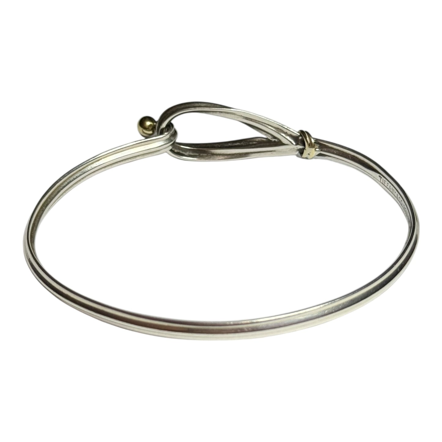 Rare Vintage 7" Tiffany & Co 925 Silver/18kt Gold Hook & Eye Ribbed Bangle