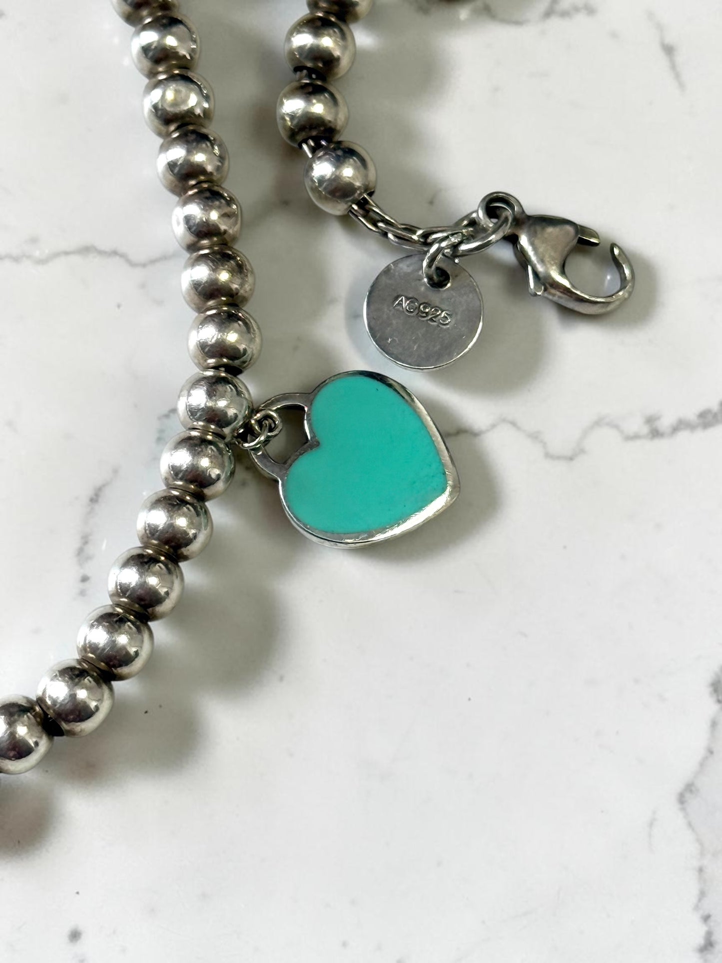 Tiffany & Co Silver Small Bead Blue Return To Tiffany Bracelet 7"