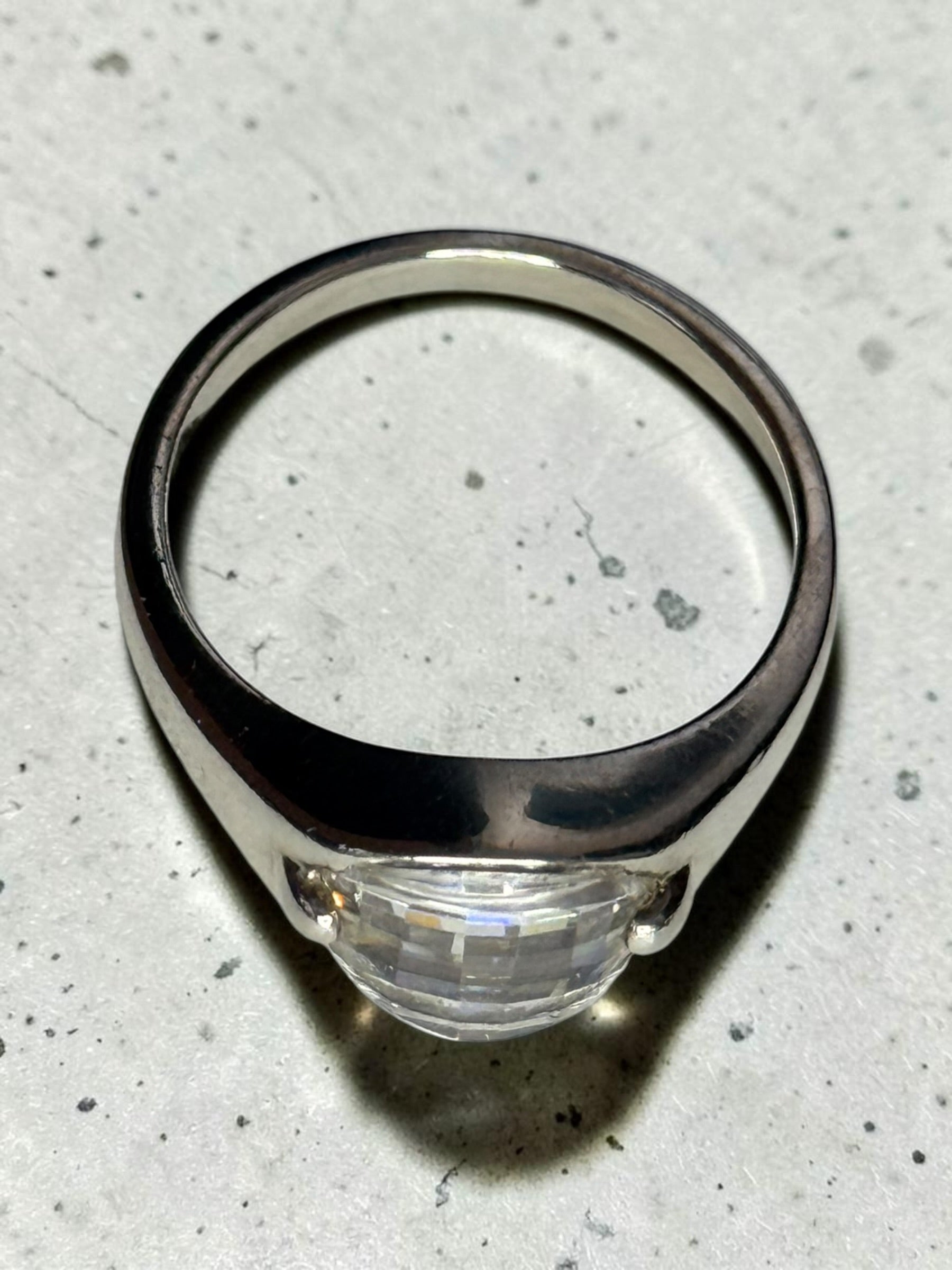 Vintage Unusual Cut Rock Crystal Silver Ring Size Q 1/2
