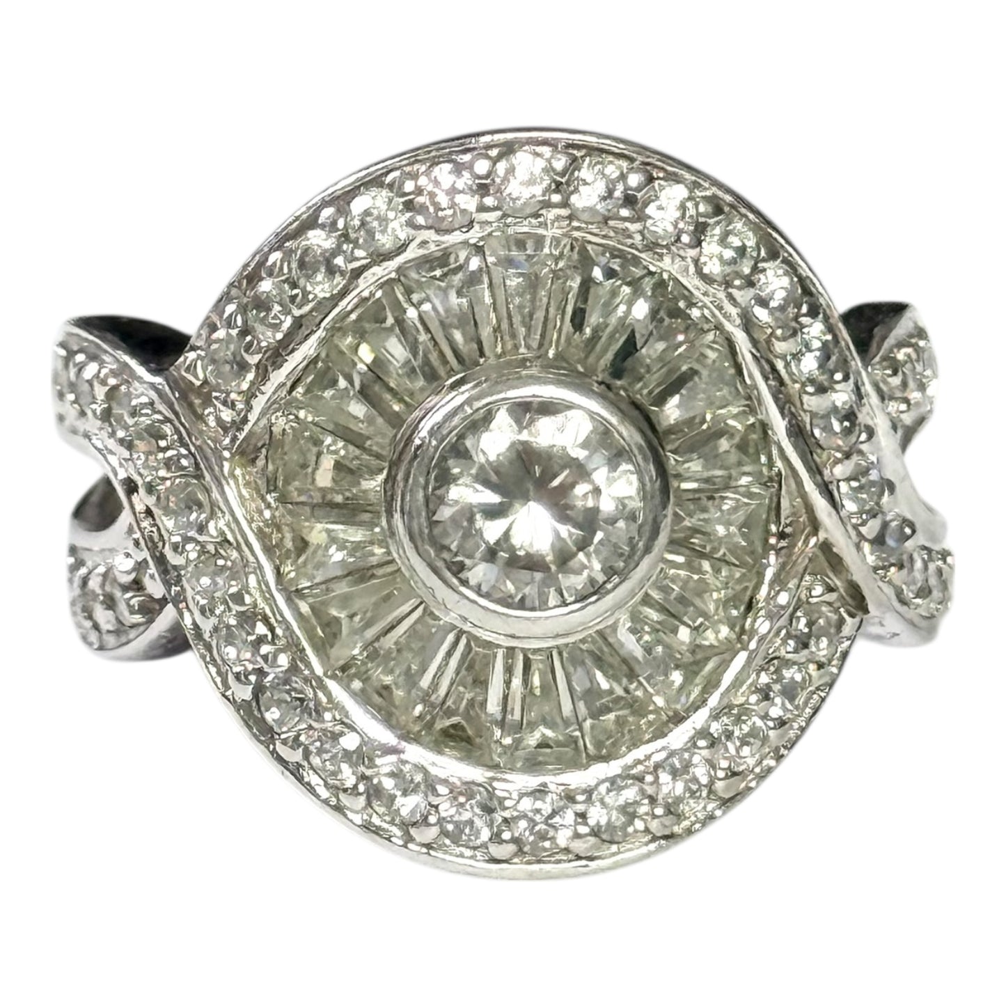 Preloved 2012 QVC Multi Stone CZ  Statement Gem Silver Ring Size O