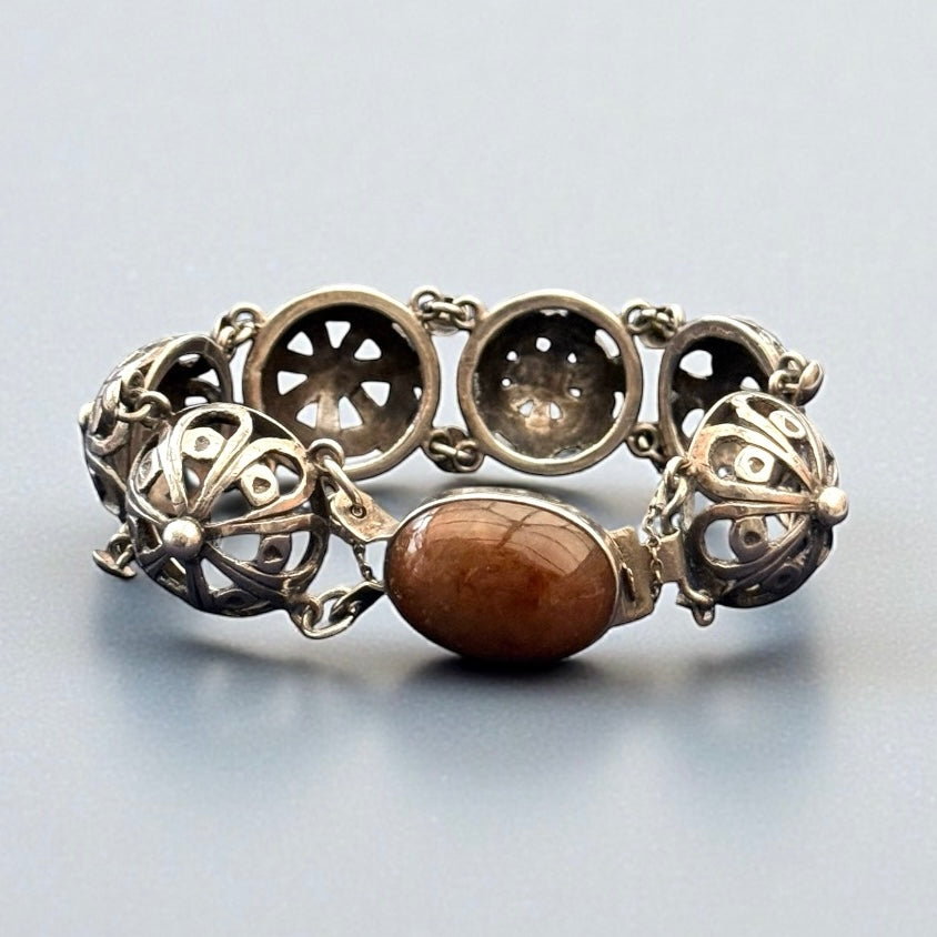 Devine Vintage Silver Mounted Brown Chalcedony & Silver Bracelet