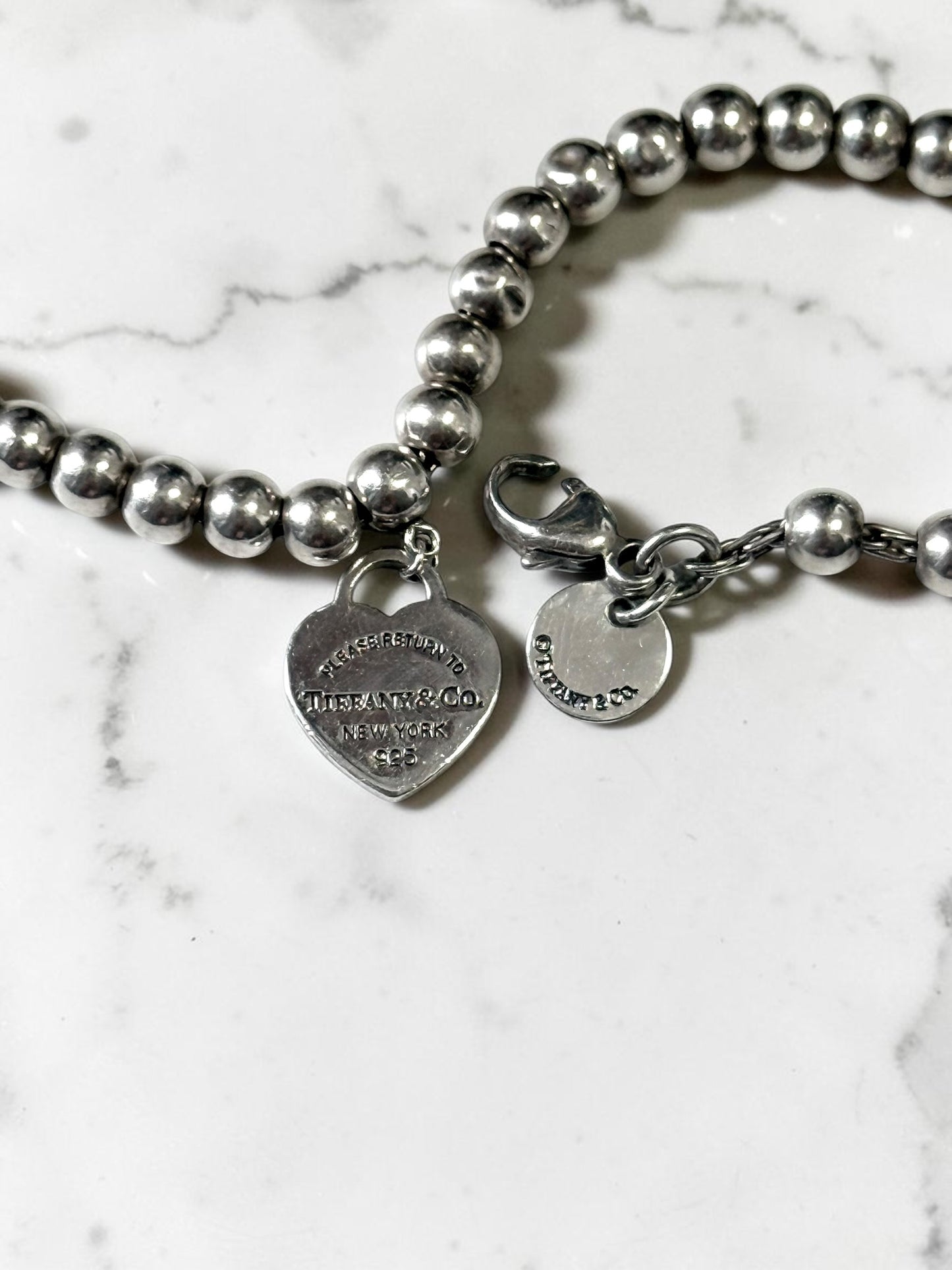 Tiffany & Co Silver Small Bead Blue Return To Tiffany Bracelet 7"