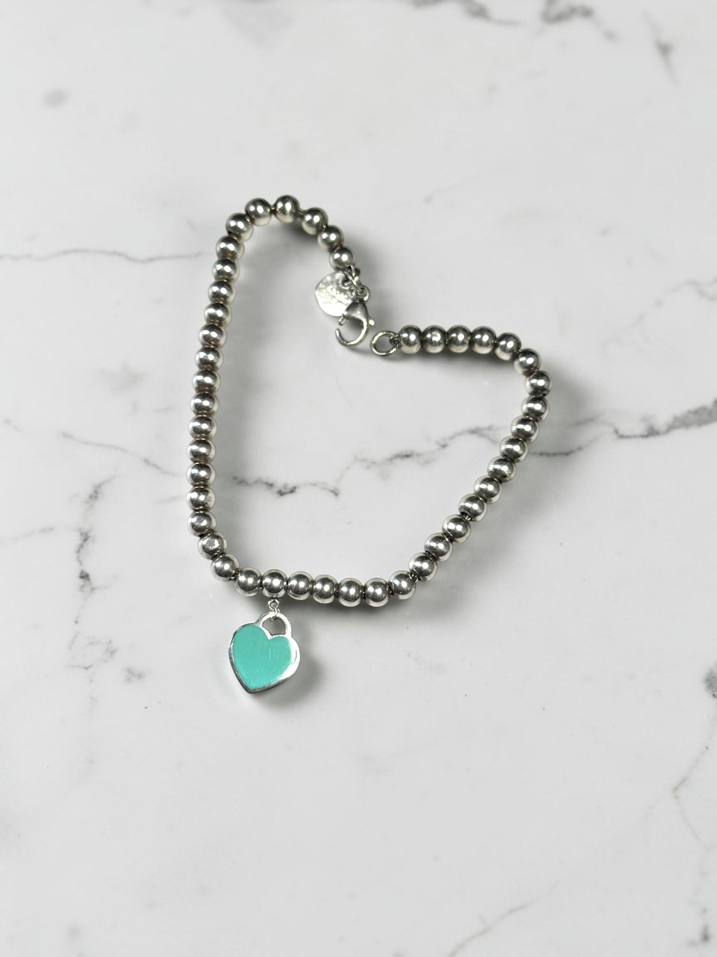 Tiffany & Co Silver Small Bead Blue Return To Tiffany Bracelet 7"