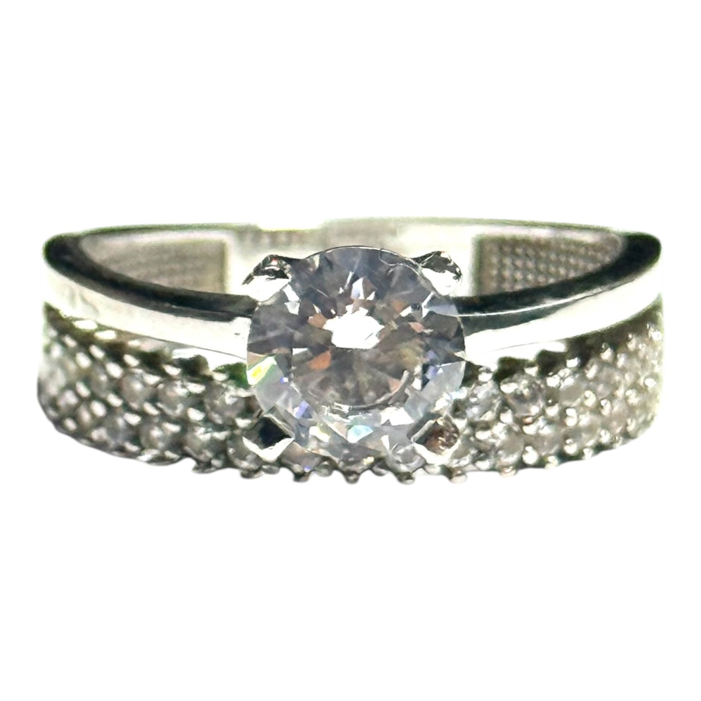 Unusual 2 In 1 White CZ Silver 925 Ring Size P 1/2