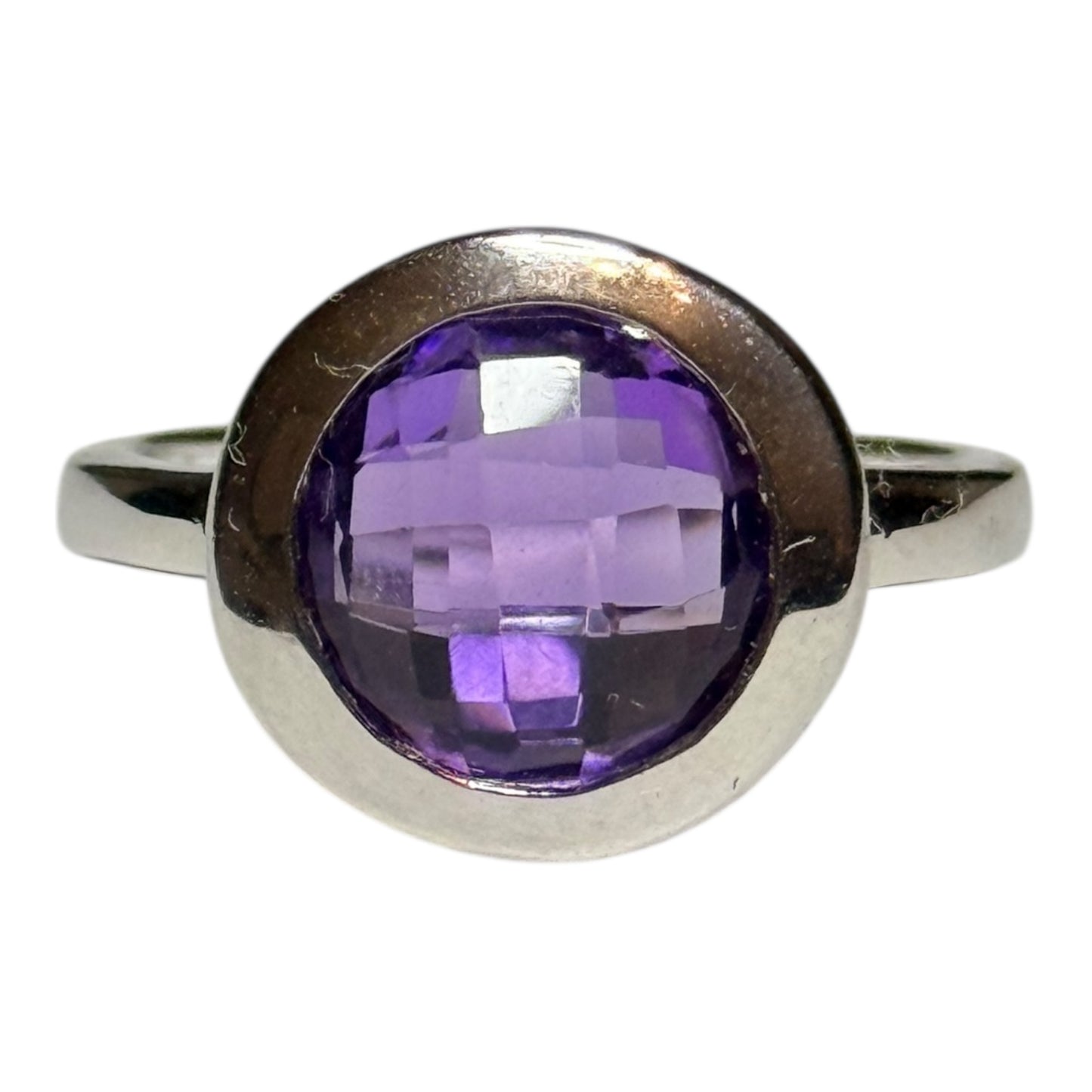 Amethyst Checkerboard Cut New Silver Ring Size P
