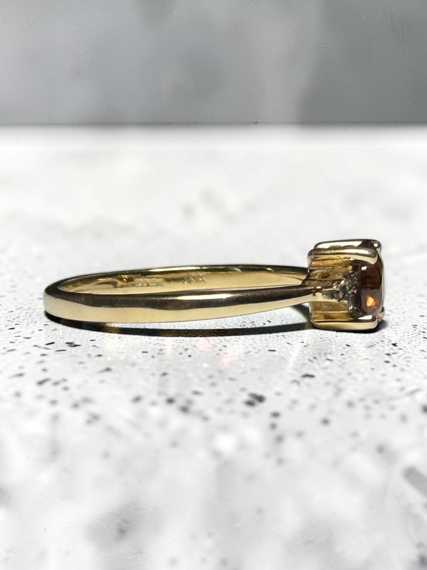 Unusual Cognac Zircon & Champagne Diamond 10k Gold Ring Size J 1/2
