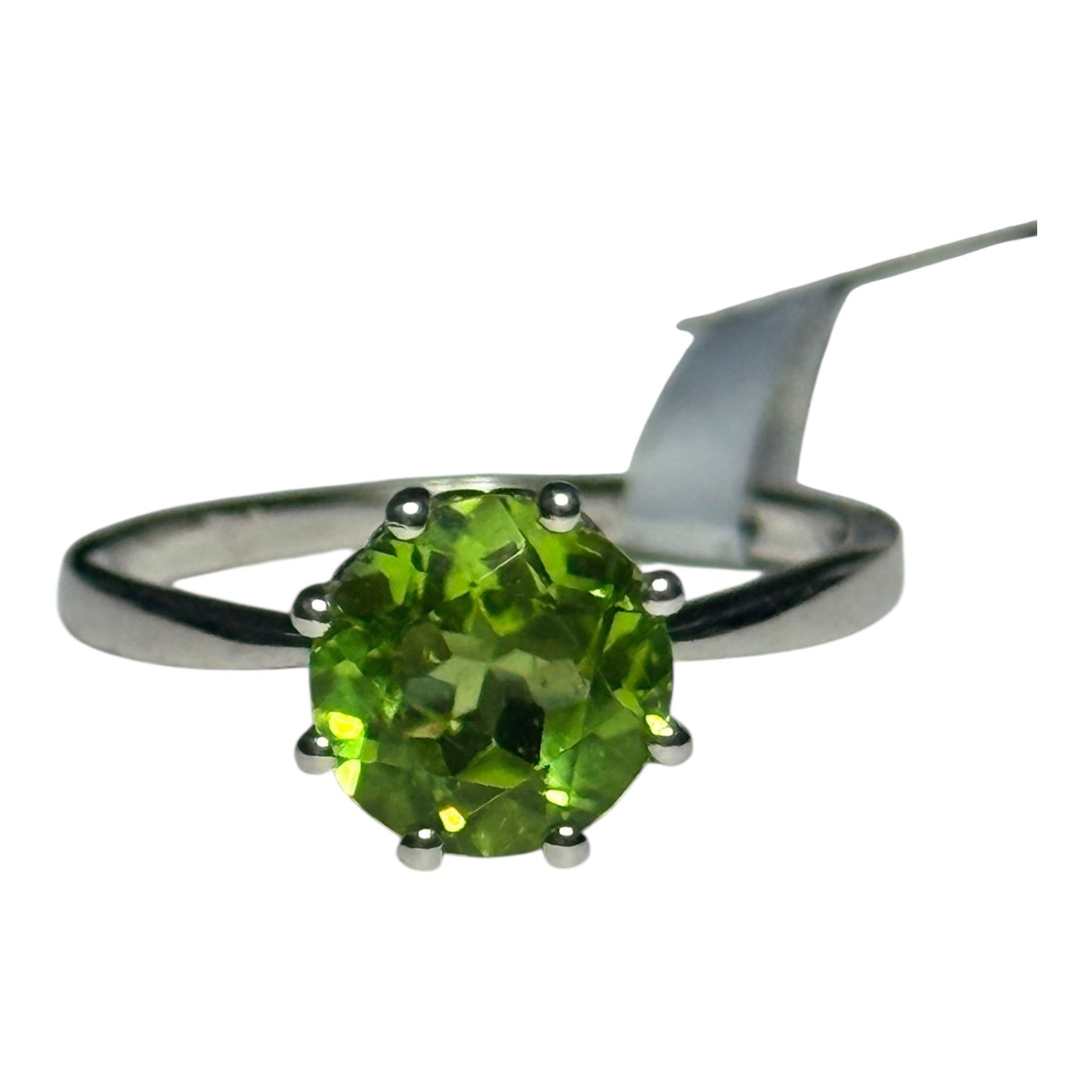 New Peridot Solitaire Silver Ring Size S - CSC