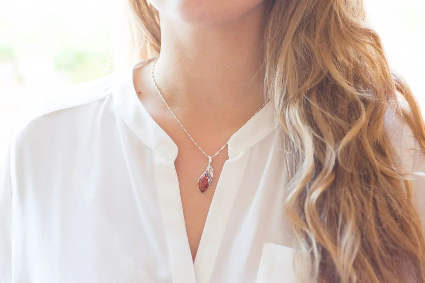 Fancy Top Amber & Silver Pendant