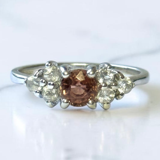 Vintage Hallmarked Pink Tourmaline And White Topaz White Gold 9k Ring