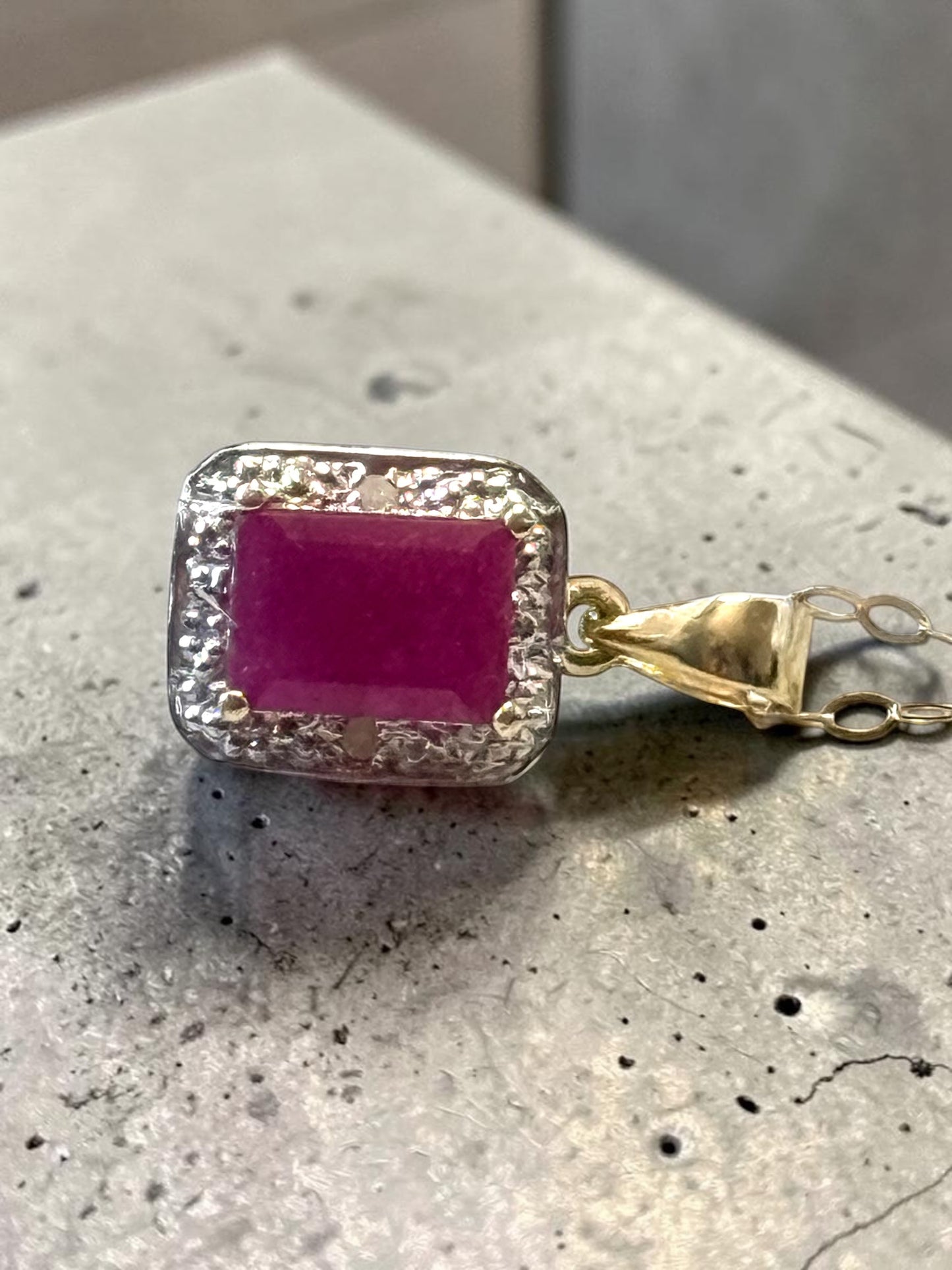 1 ct Ruby & Diamond 9k Pendant & Chain