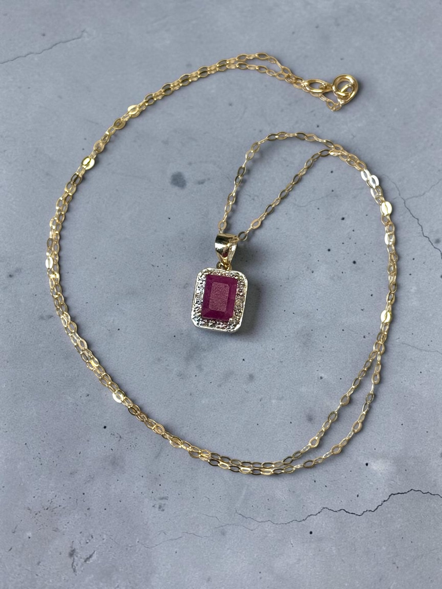 1 ct Ruby & Diamond 9k Pendant & Chain
