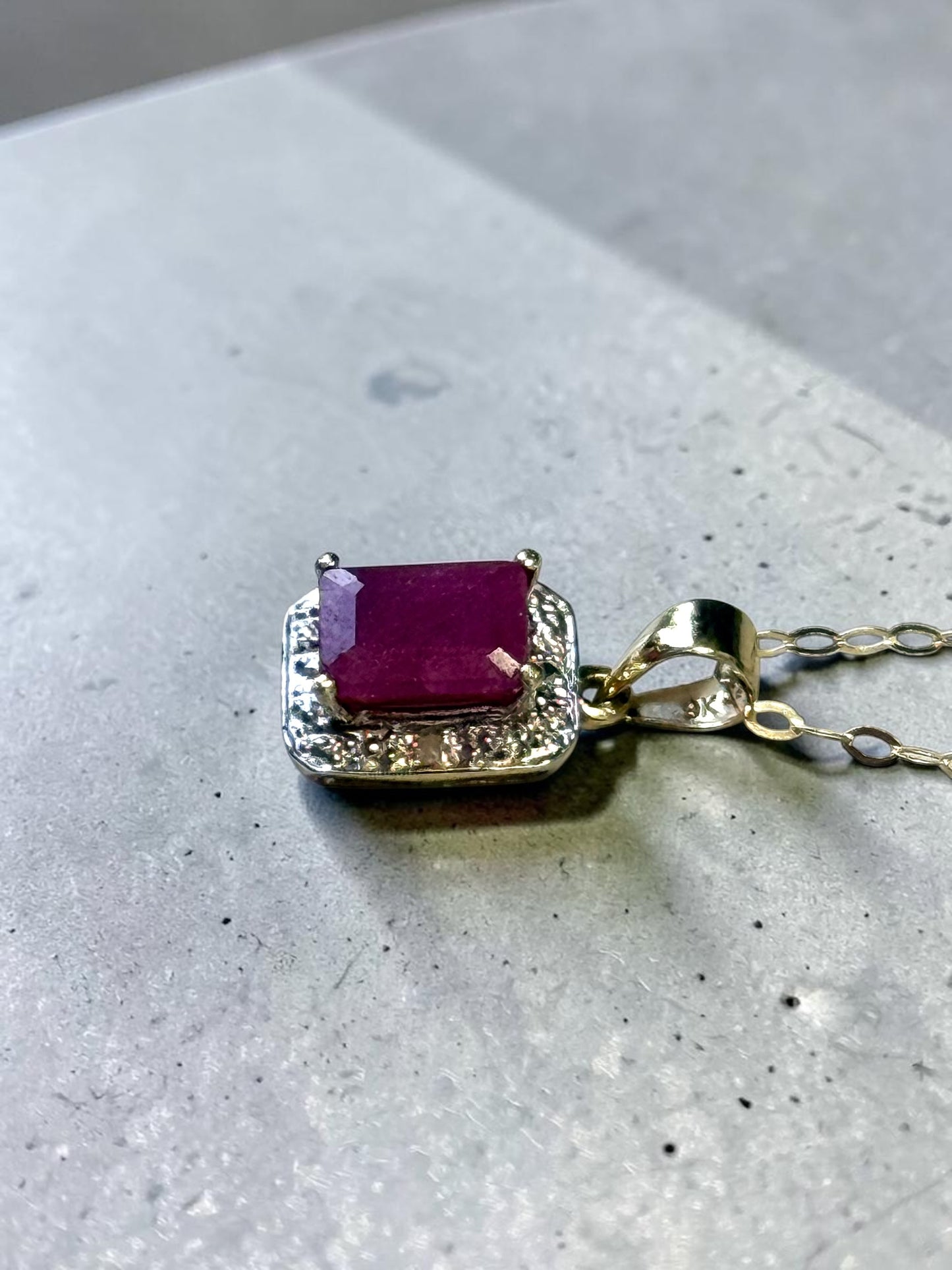 1 ct Ruby & Diamond 9k Pendant & Chain