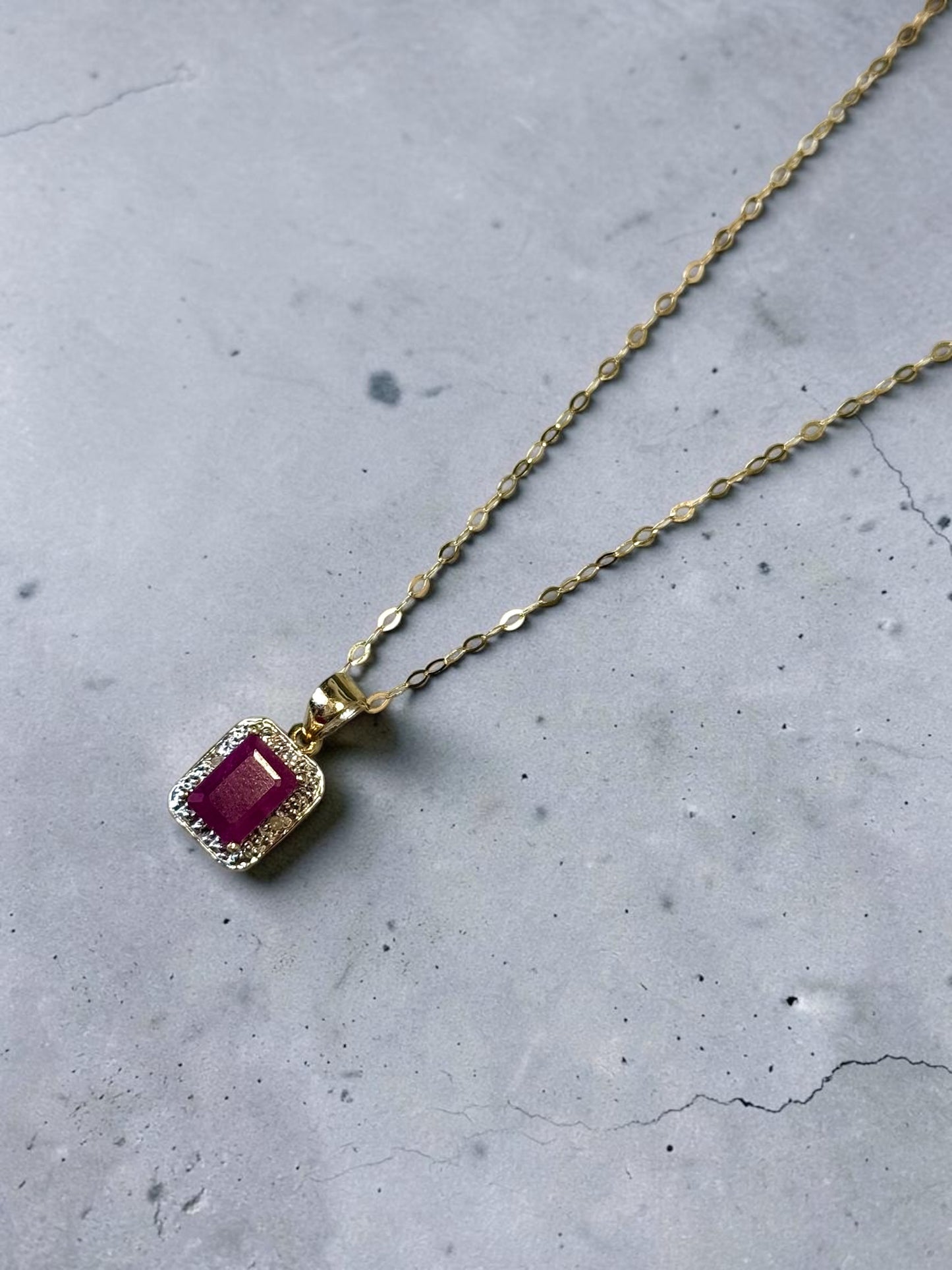1 ct Ruby & Diamond 9k Pendant & Chain