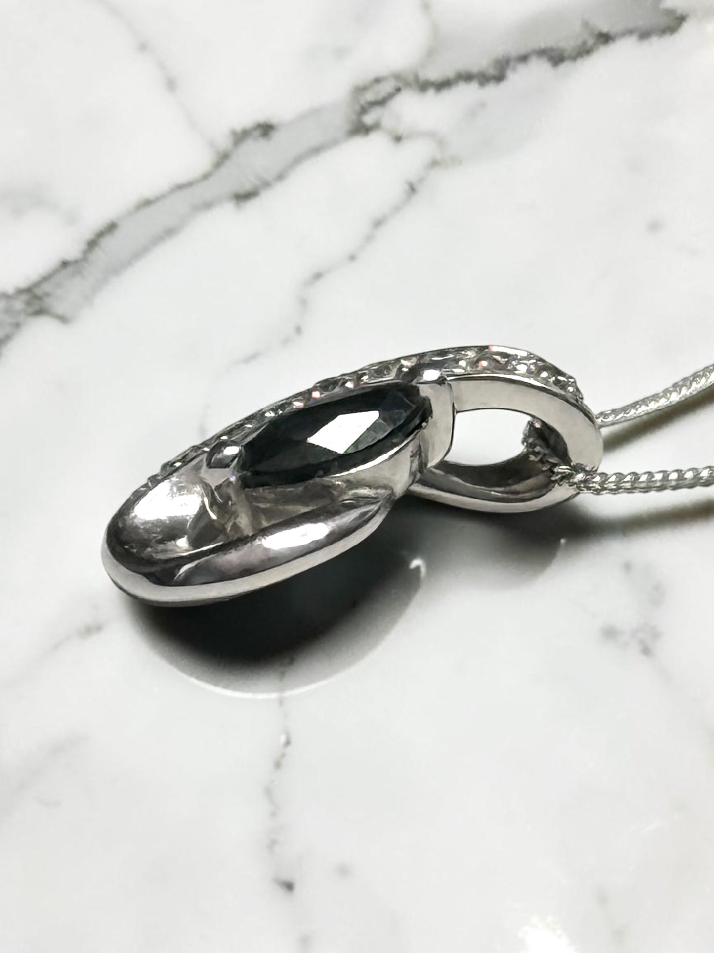 Diamond & Sapphire 9k White Gold Pendant & Chain