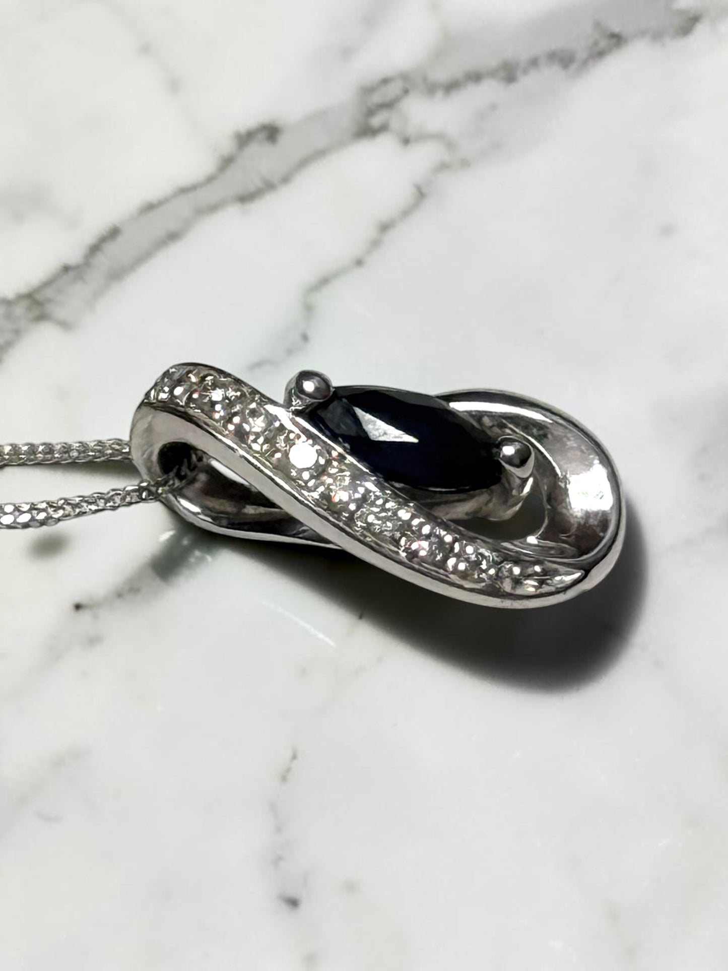 Diamond & Sapphire 9k White Gold Pendant & Chain