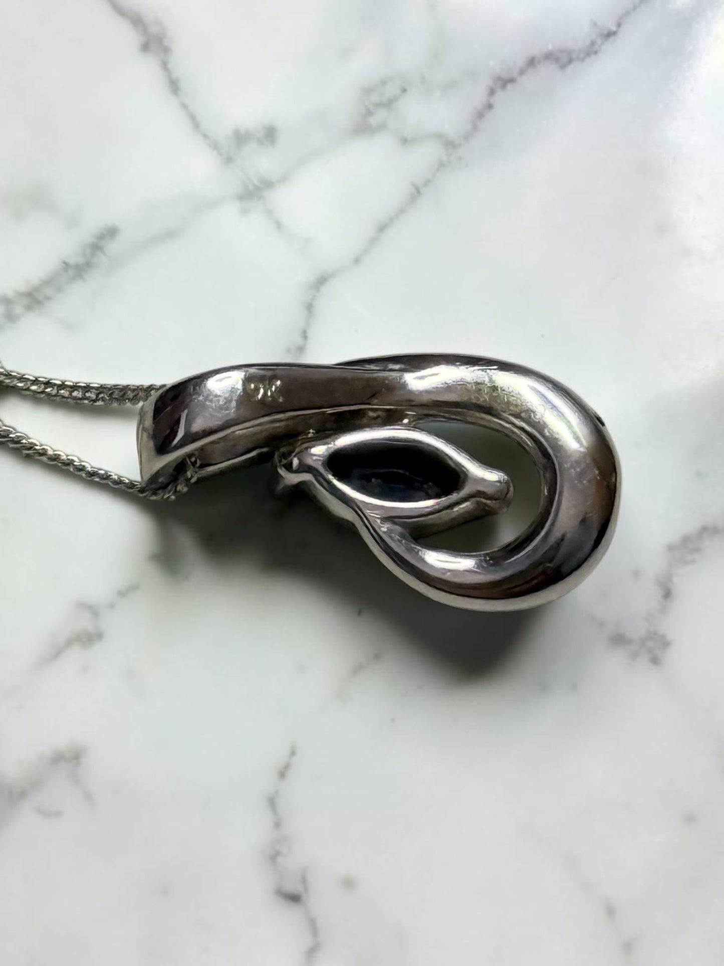 Diamond & Sapphire 9k White Gold Pendant & Chain