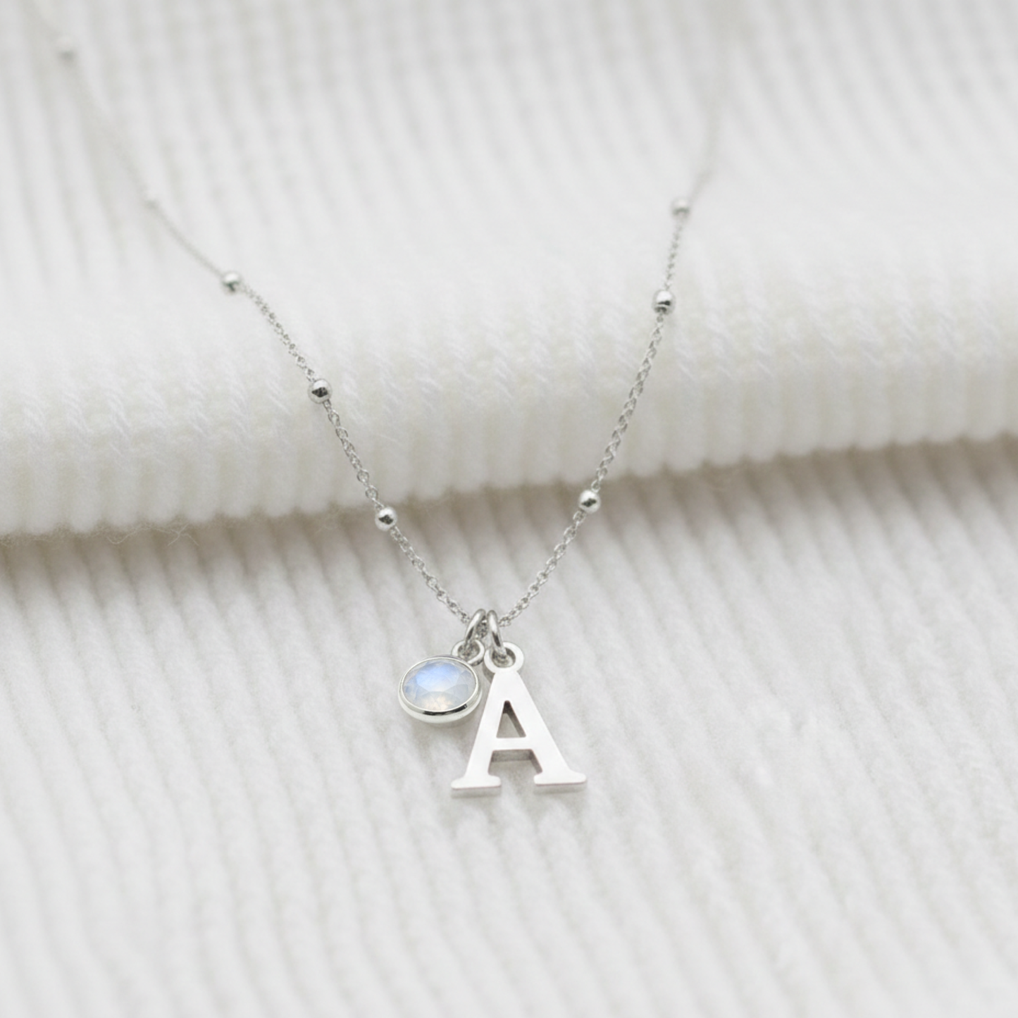 Initial Letter & Birthstone Charm Necklace