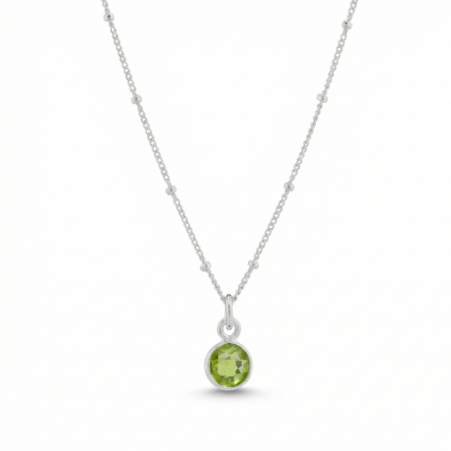Silver Peridot August Birthstone Necklace