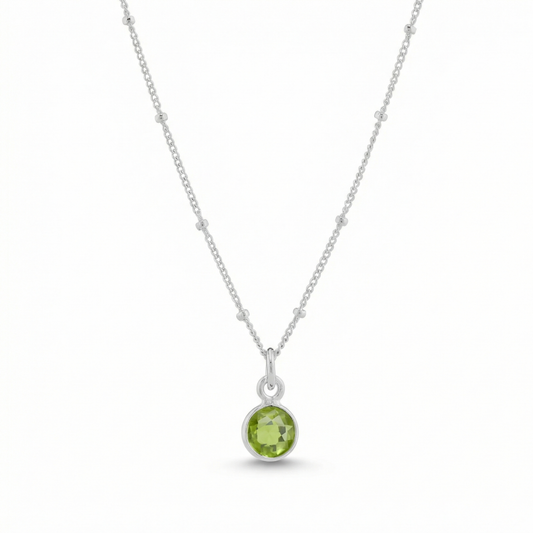 Silver Peridot August Birthstone Necklace
