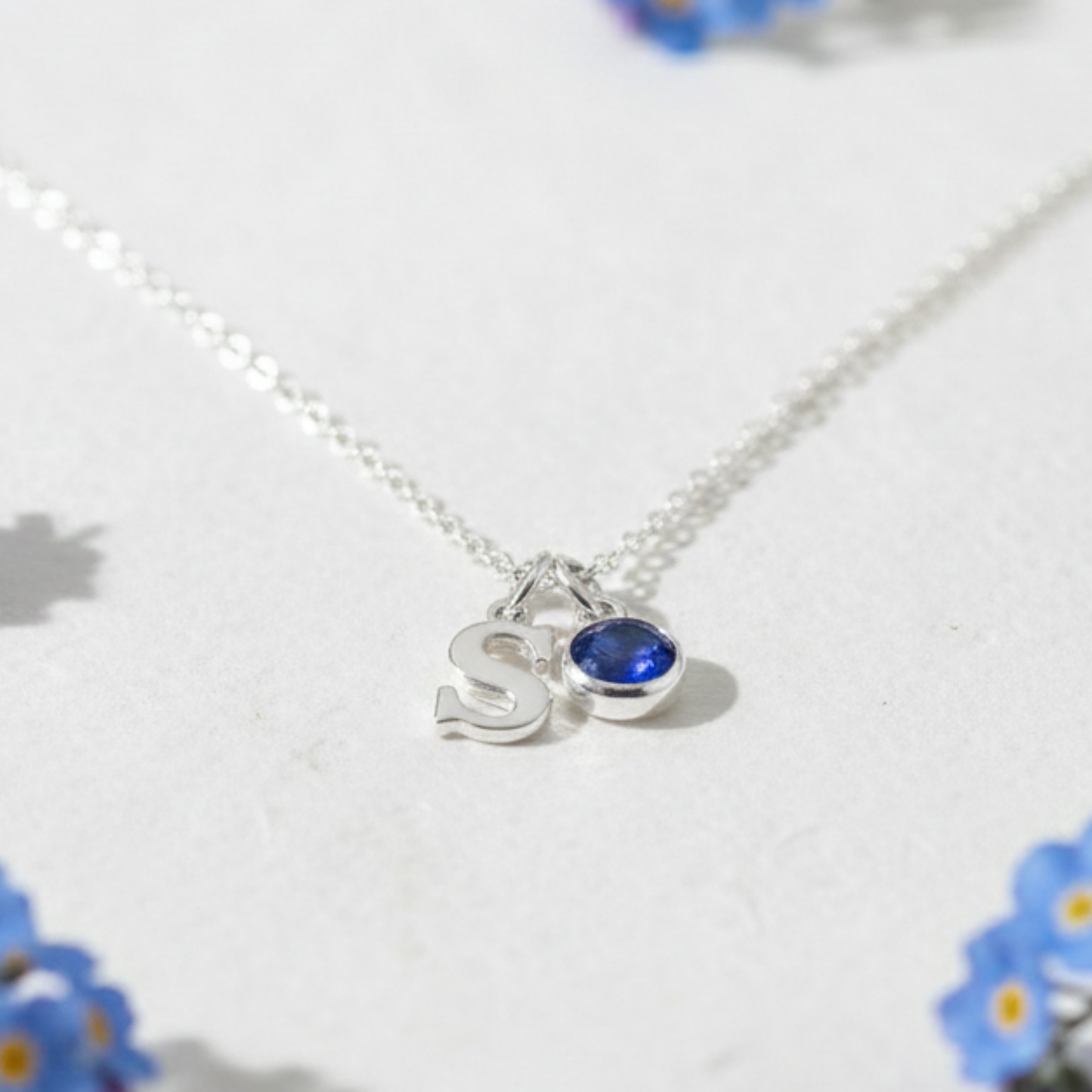 Initial Letter & Birthstone Charm Necklace