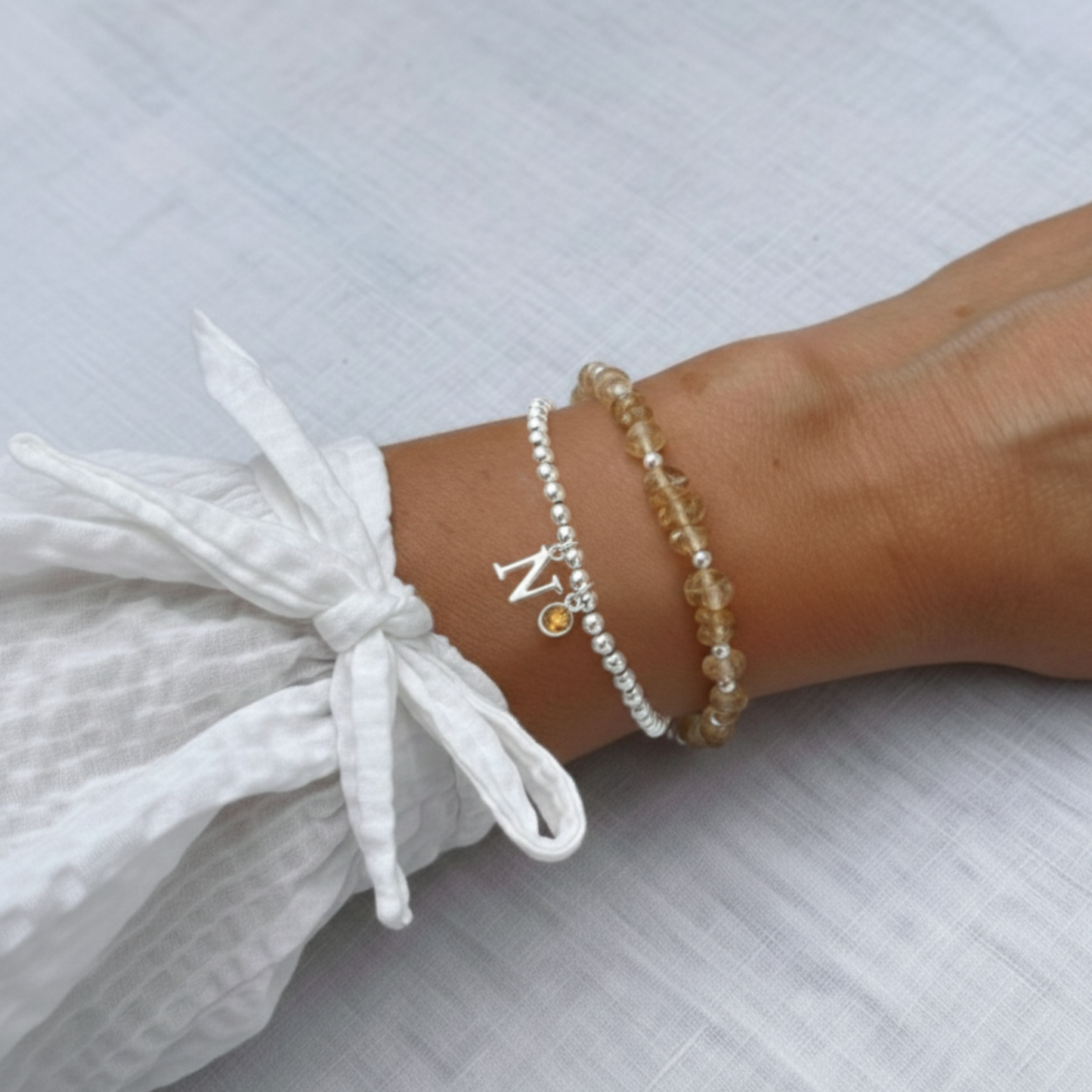 Birthstone & Initial Letter Personalised Charm Bracelet