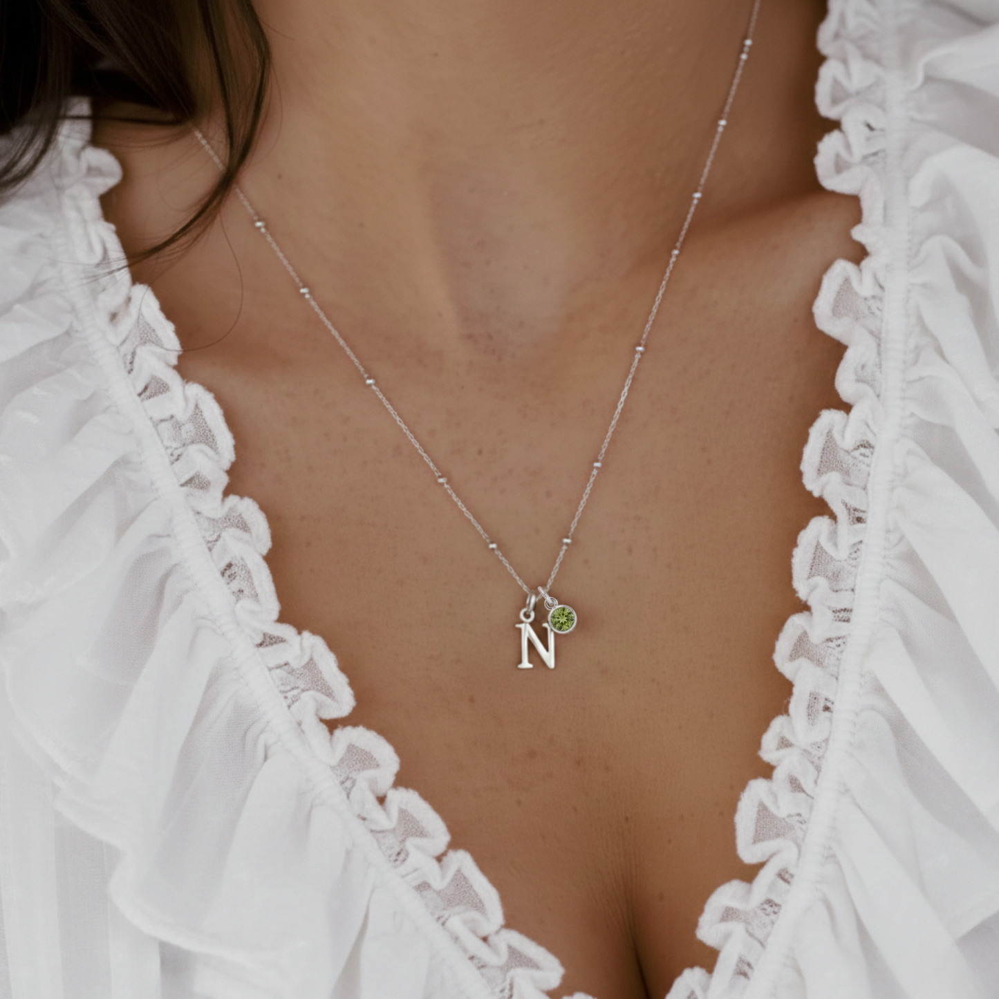 Initial Letter & Birthstone Charm Necklace