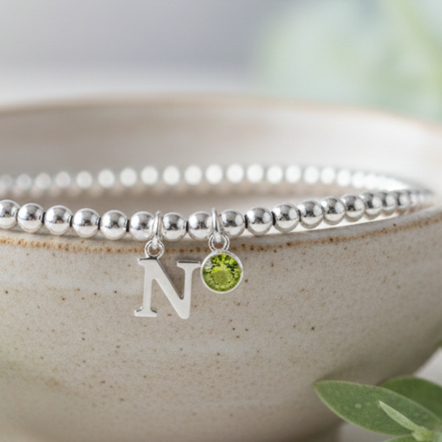 Birthstone & Initial Letter Personalised Charm Bracelet
