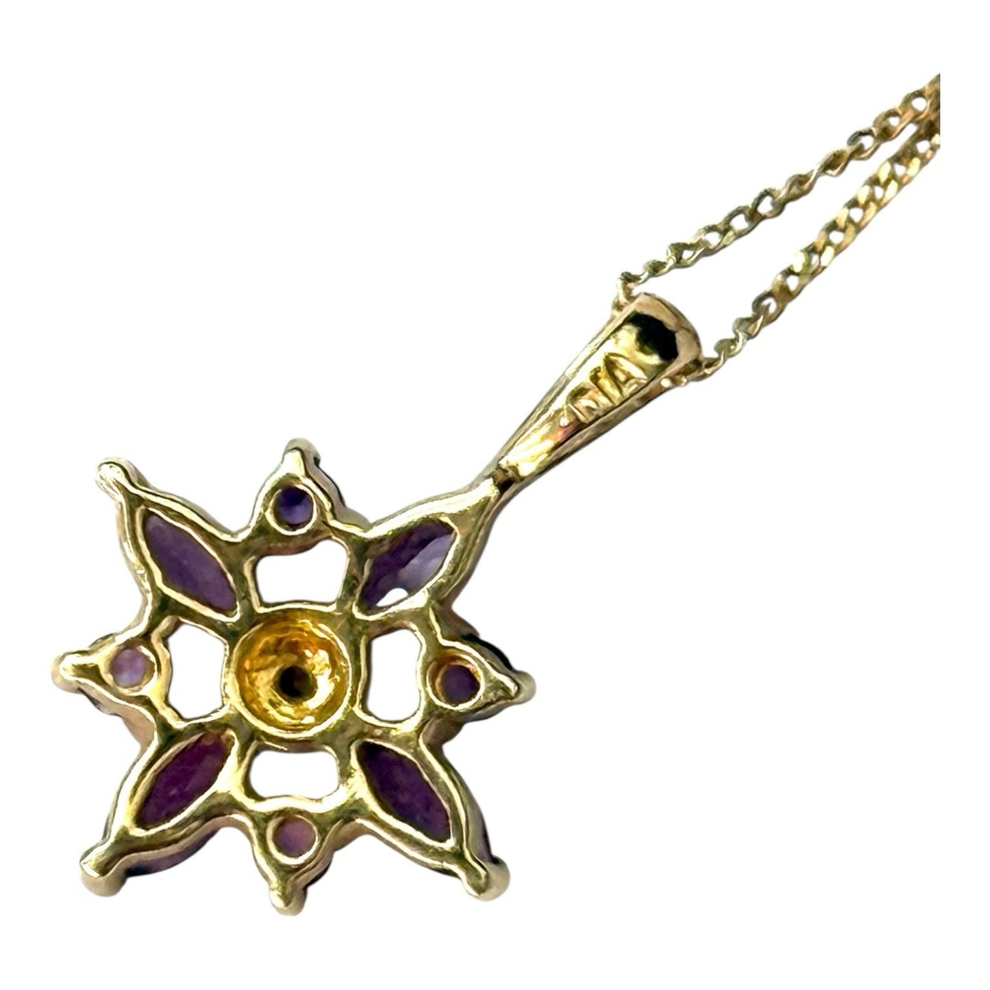 Pretty Amethyst & Diamond Gold Pendant & Chain