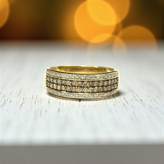 1 Carat Plus Champagne & White Multi Diamond Gold Ring