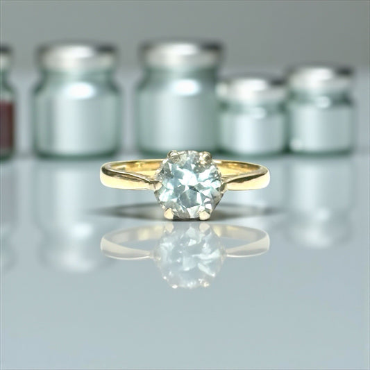 1.67ct Vintage Blue Topaz Solitaire 14k Gold Ring