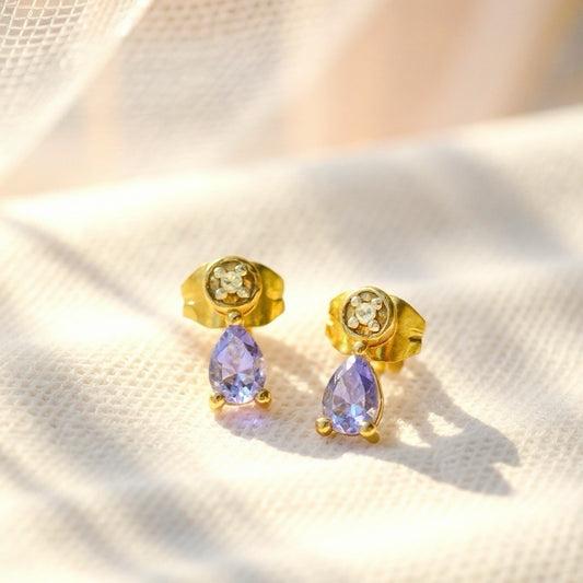 Tanzanite & Diamond Gold Stud Earrings