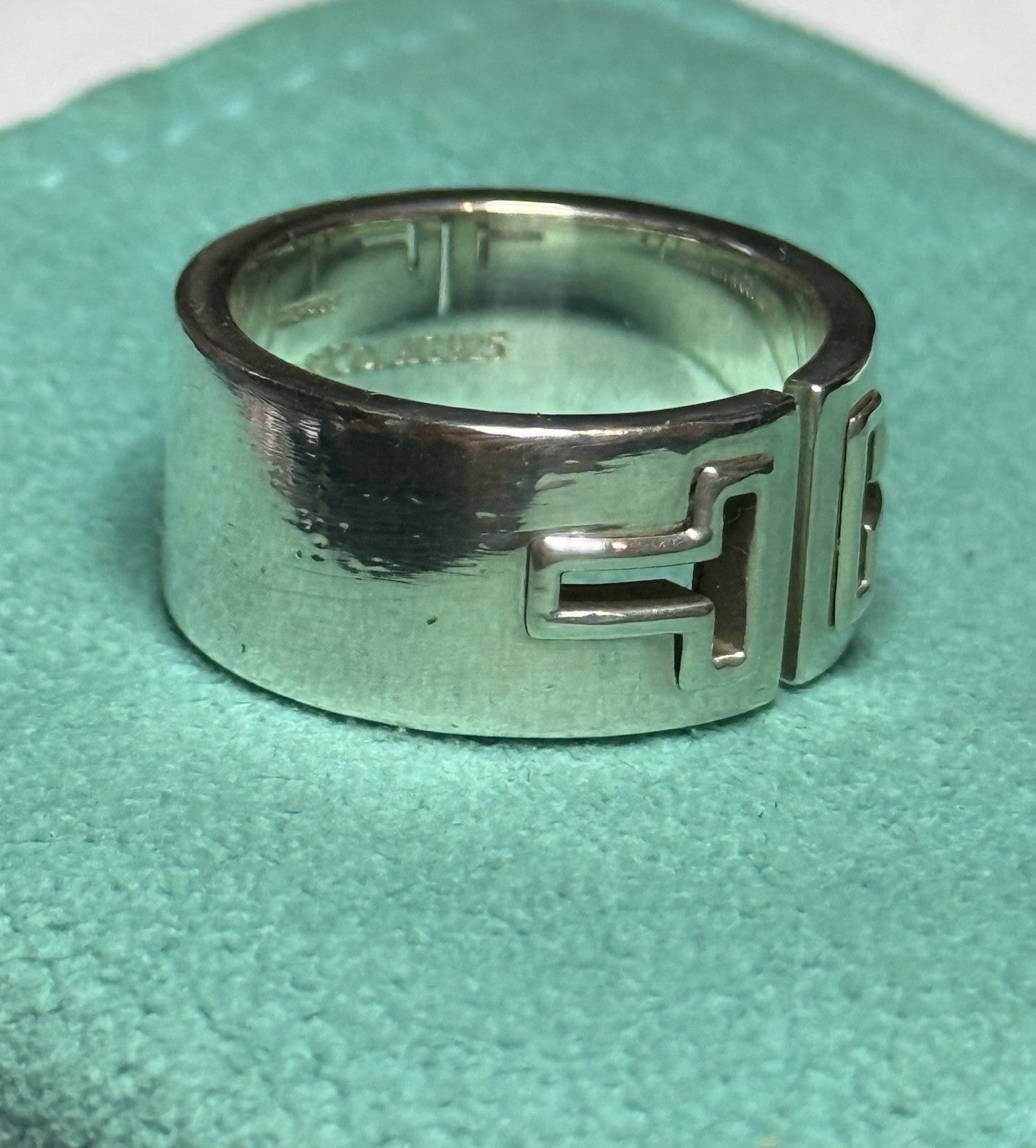 Tiffany & Co Sterling Silver T Cutout Wide Band Ring. Size P Retired