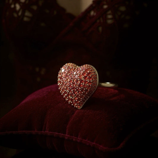Glitzy Garnet Heart TGGC Silver Ring Size S