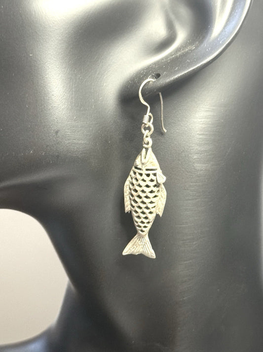 Fabulous Unique Fish Earrings Silver 925