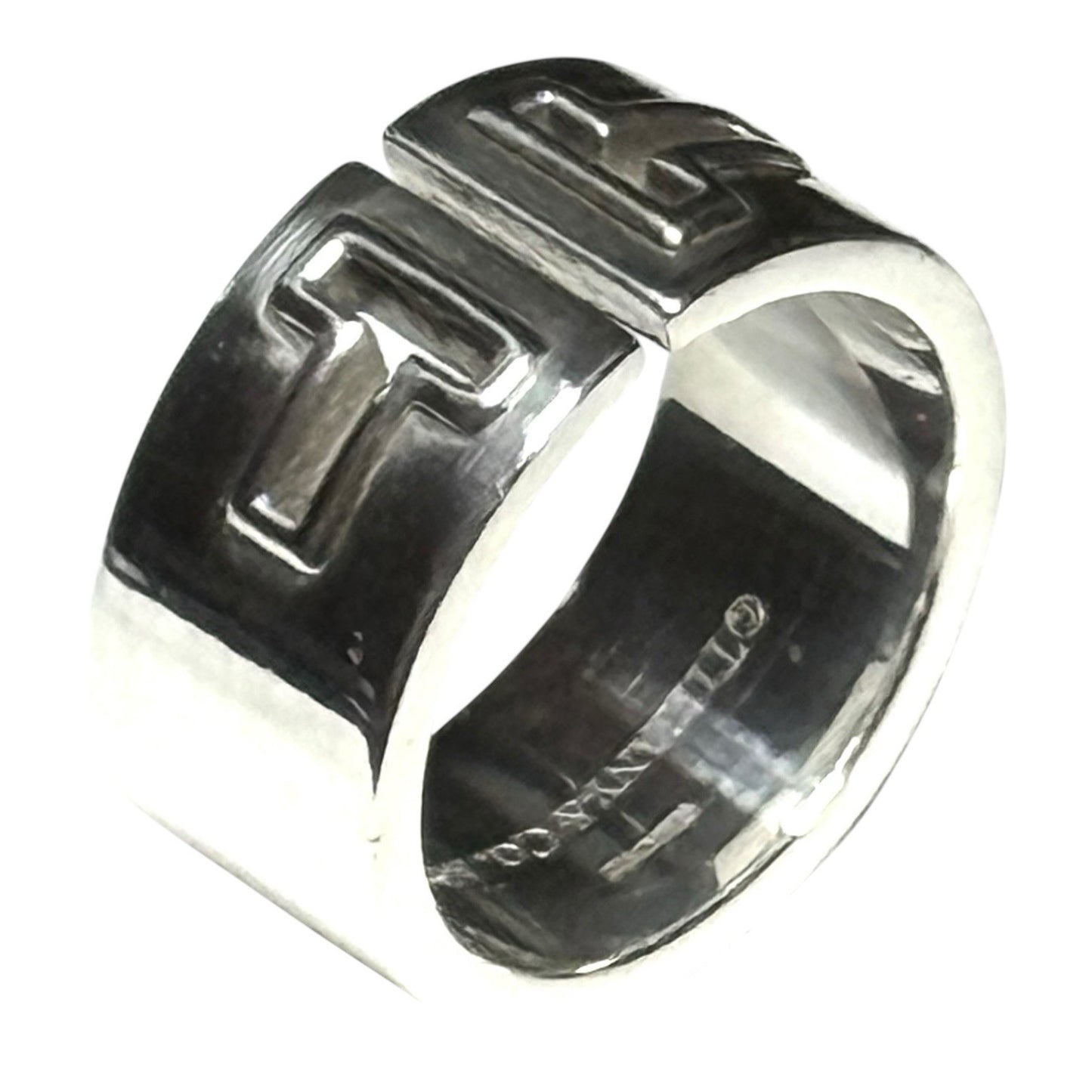 Tiffany & Co Sterling Silver T Cutout Wide Band Ring. Size P Retired
