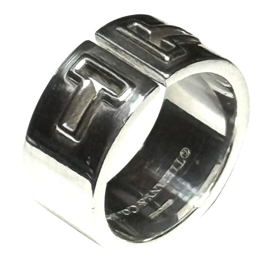 Tiffany & Co Sterling Silver T Cutout Wide Band Ring. Size P Retired